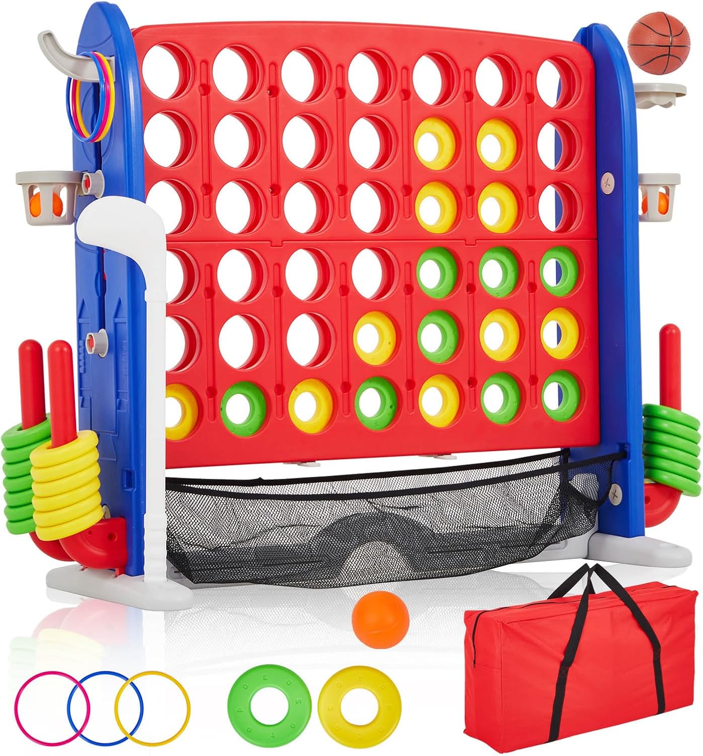 4 in a Row Tabletop Game, 3.6 Ft 4 to Score Game for Kids & Adults, Indoor/Outdoor Family Yard, Portable Giant 4 Row Game with Carrying Bag for Home, Picnic & Travel, 4-in-1 Version