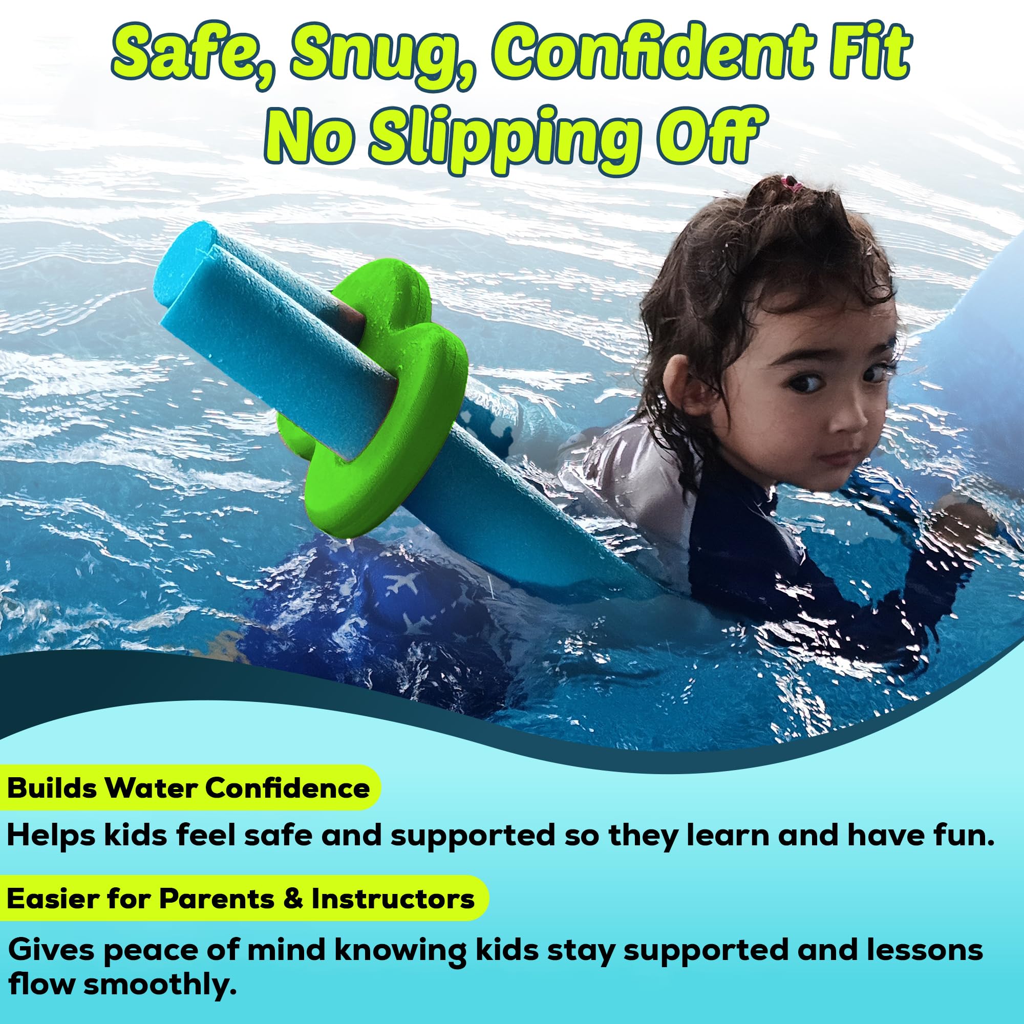 Accesorio de fideos para piscina: The Noodle Buddy - Ayuda de natación segura para niños Mejora la diversión, la confianza, la seguridad. Diseño antideslizante. Ideal para piscinas, lagos, playas. No