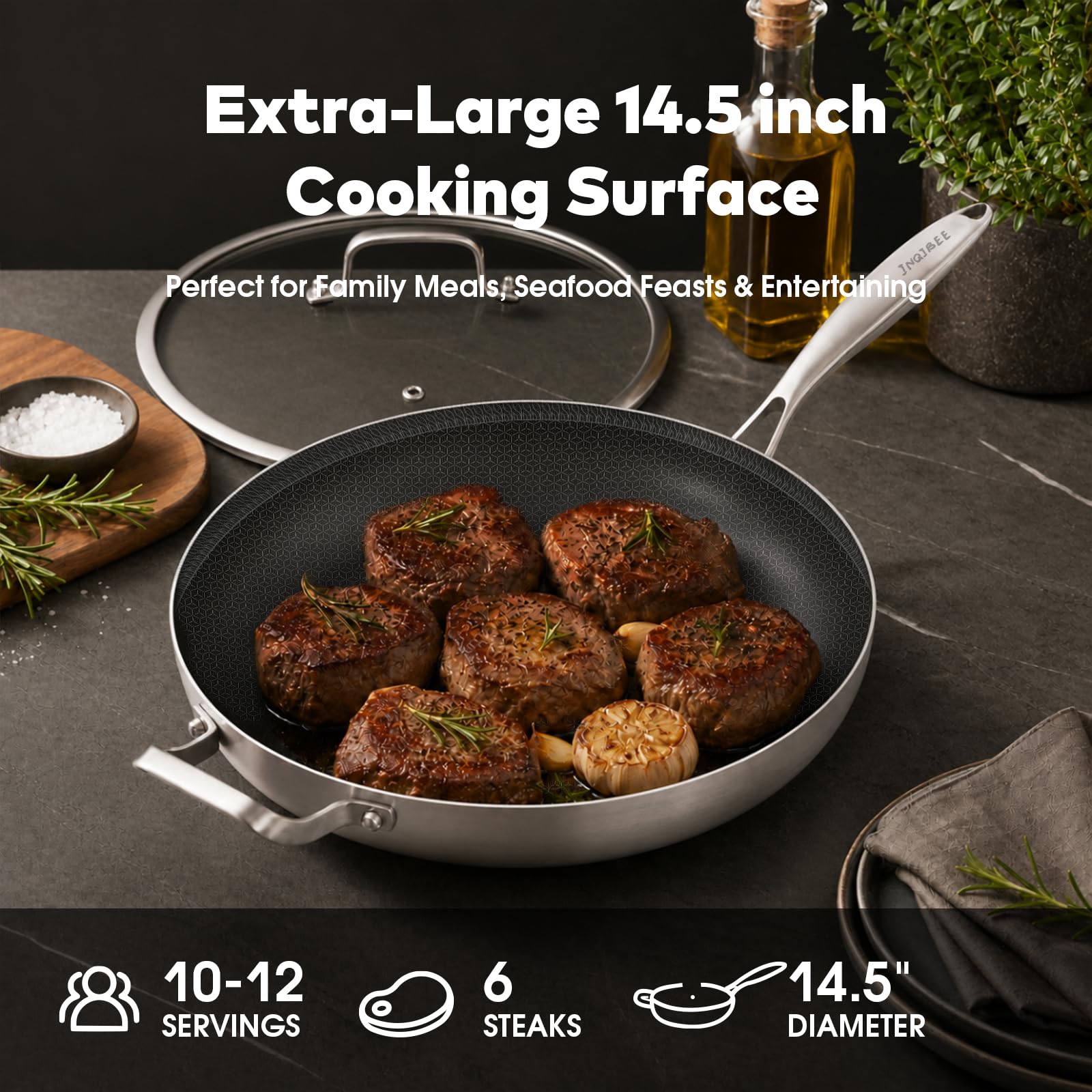 Inqibee 14.5" Ceramic Nonstick Chef's Pan -7