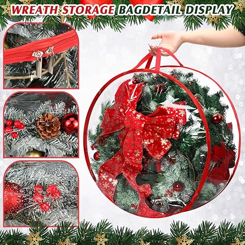 Miniatura 3 de 9 Pcs Christmas Wreath Storage Container 30 Inch Clear Wreath Storage Bags Plastic Artificial Garland Container with Dual Zippers and Handles for