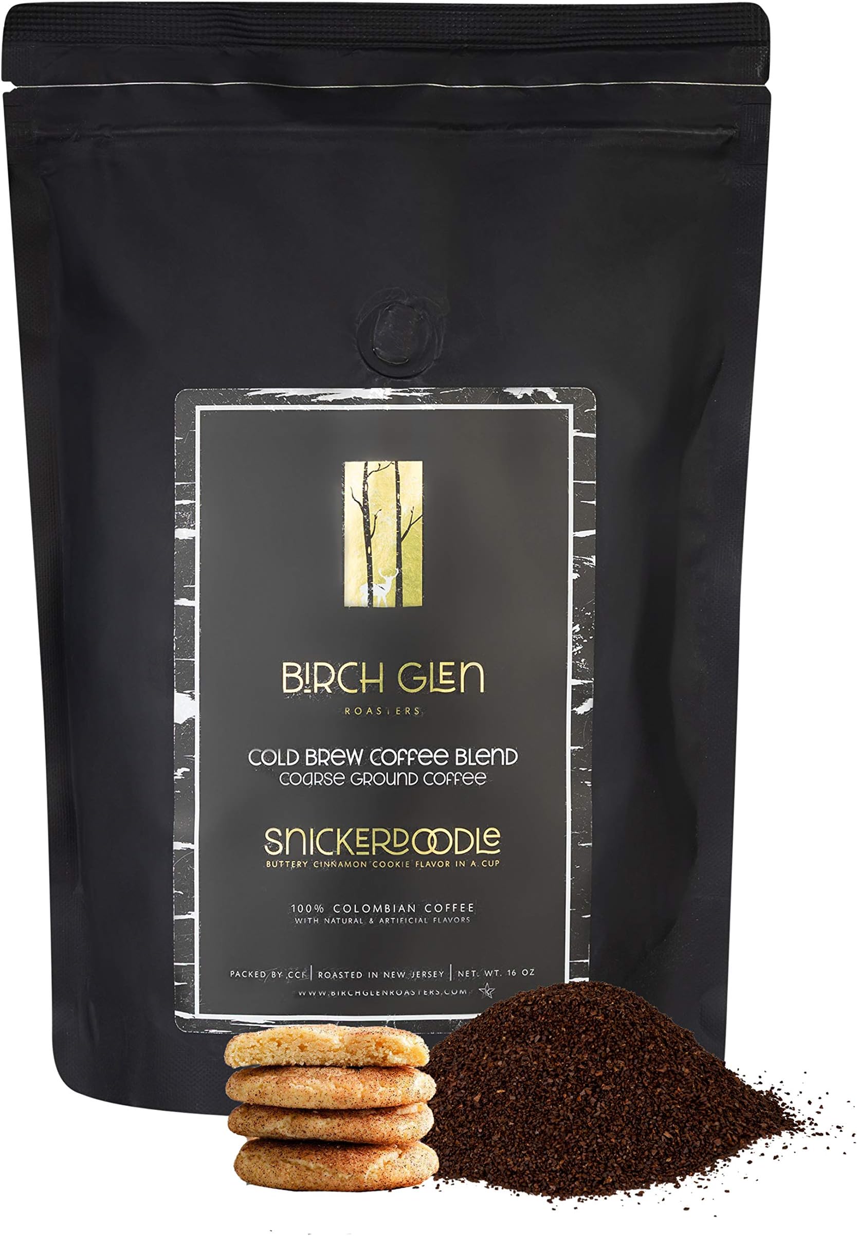 Birch Glen Roasters Cold Brew Coffee | Flavored Coarse Ground Coffee | Medium Roast | Artisanal Roasting | 100% Arabica |1 LB Bag | Snickerdoodle