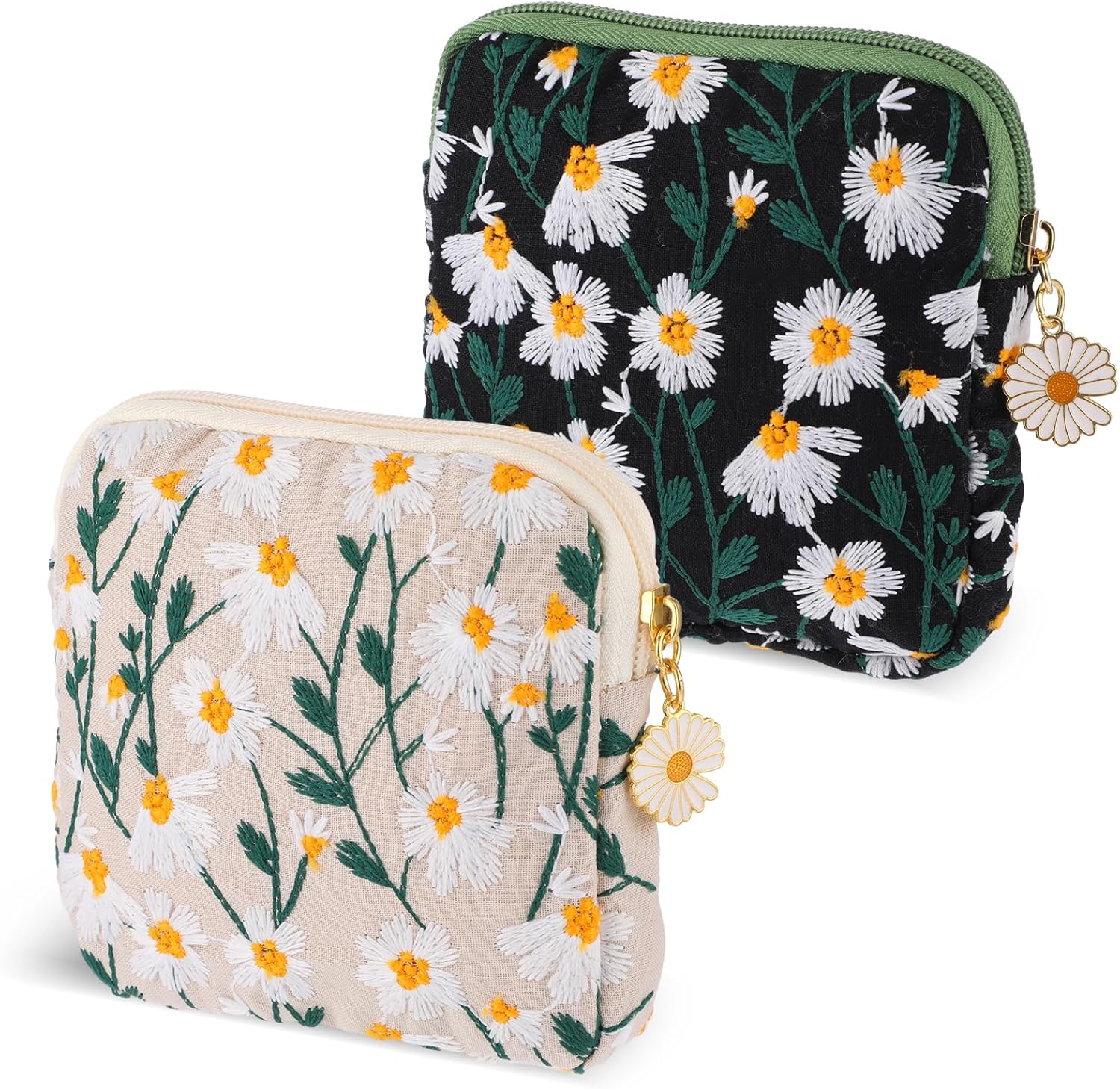 Daisies Sanitary Napkin Storage Bag, 2 Pcs Embroidery Menstrual Cup Pouch Cotton Soft Period Holder Bag Portable Tampon Holder Pad Pouch Period Kit Bag for Women Teen Girls Daisies Sanitary Napkin Storage Bag, 2 Pcs Embroidery Menstrual Cup Pouch Cotton Soft Period Holder Bag Portable Tampon Holder Pad Pouch Period Kit Bag for Women Teen Girls