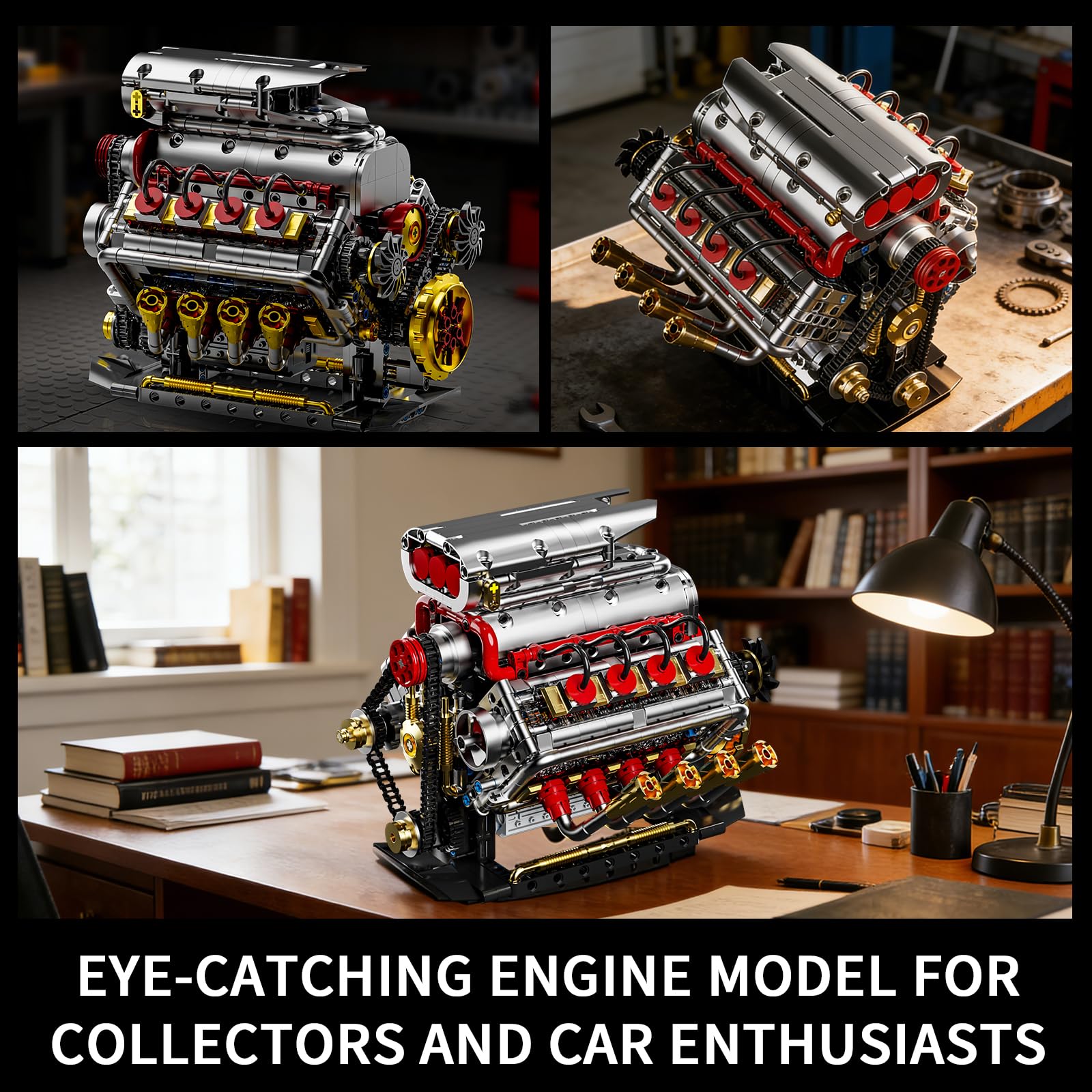 Juego de bloques de construcción de motor Technik V8, Ideas V8, juego propio para adultos, compatible con Lego, STEM, juguete regalo para fans de coches y niños a partir de 14 años (1176 piezas)