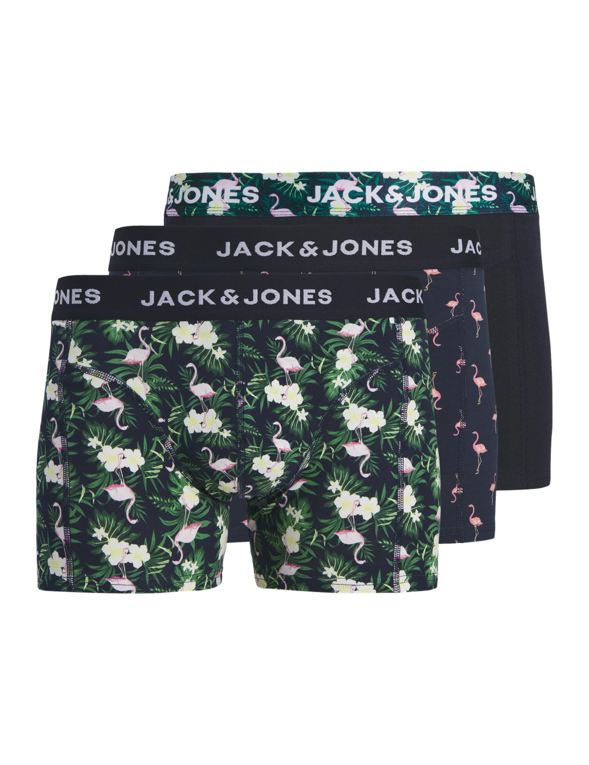Jack & Jones Men's Black 3 Pack Sn Jacflamingo Flower Trunks Underwear 3 Pairs, S (Pack Of 3)