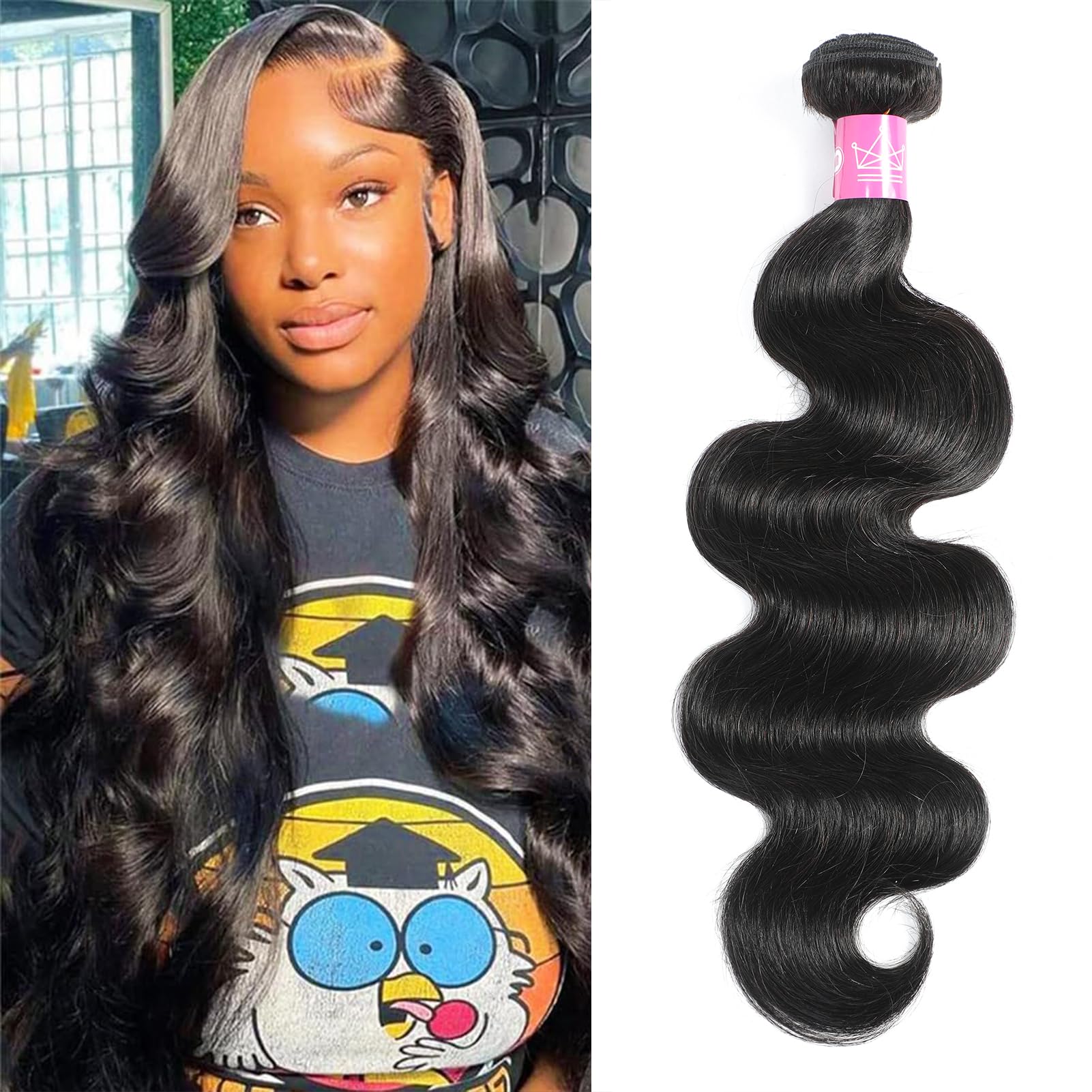 ADOIFAIR 12A Human Hair Bundles 16 Inch Body Wave Bundles Human Hair 100% Unprocessed Quick Weave Single Bundle Real Human Hair Extensions Natural