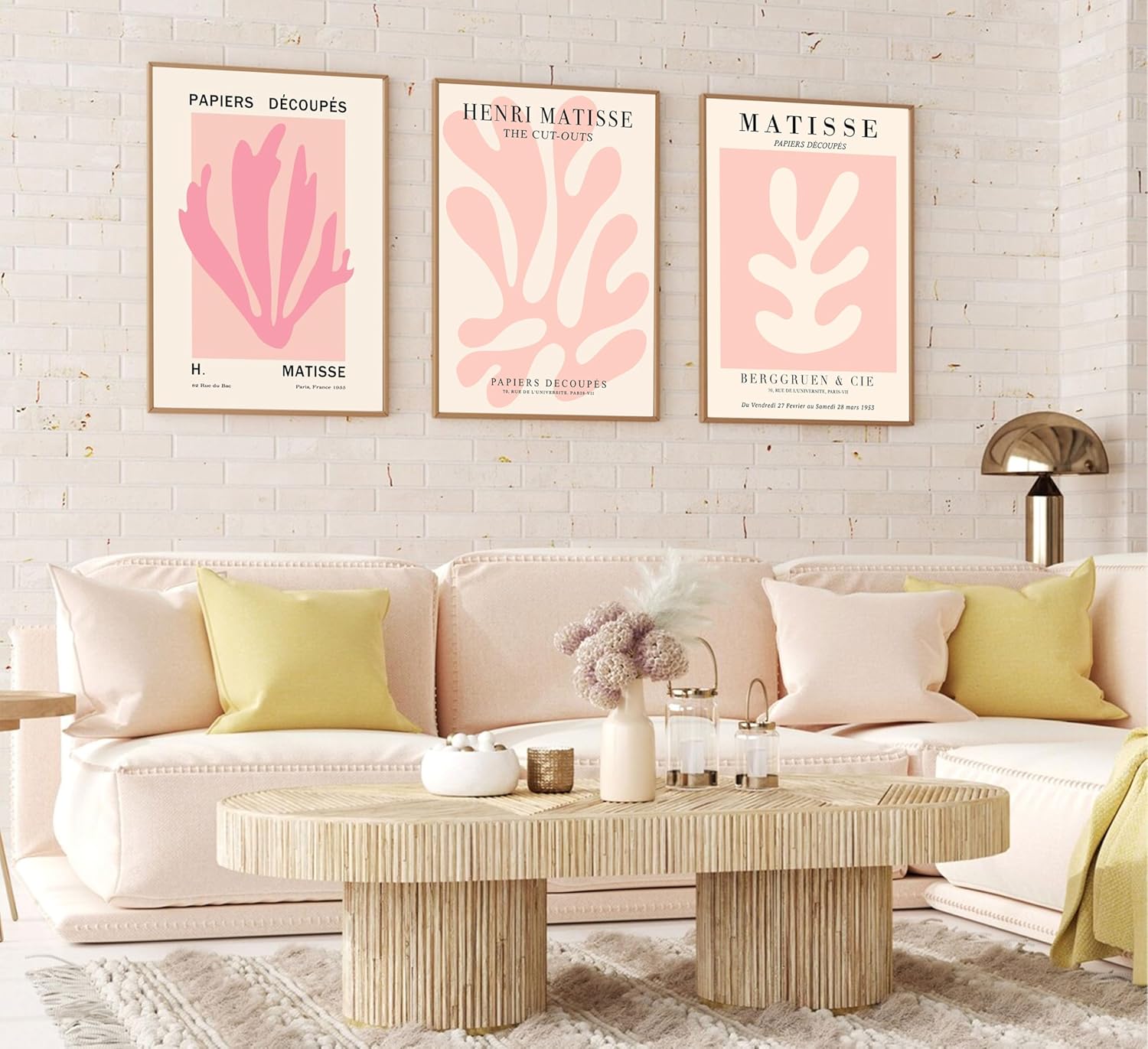 3Pcs Pink Matisse Wall Art Pictures Abstract Flower Market Poster Prints Retro Aesthetic Danish Pastels Canvas Painting Henri Matisse Artwork Wall Decor for Living Room Bedroom 16x24in Unframed
