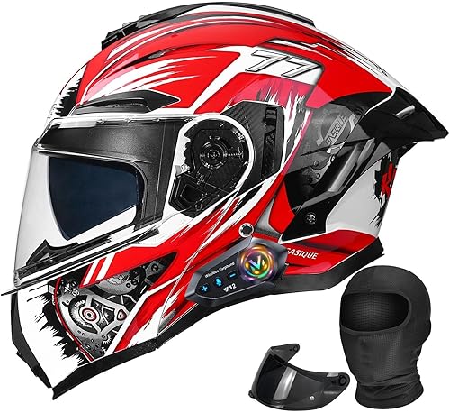 Casco Modular Moto con Bluetooth Integrado, Doble Visera para DíaNoche, Ventilación Avanzada Múltiple, Forro Extraíble Lavable, Certificado DOT para