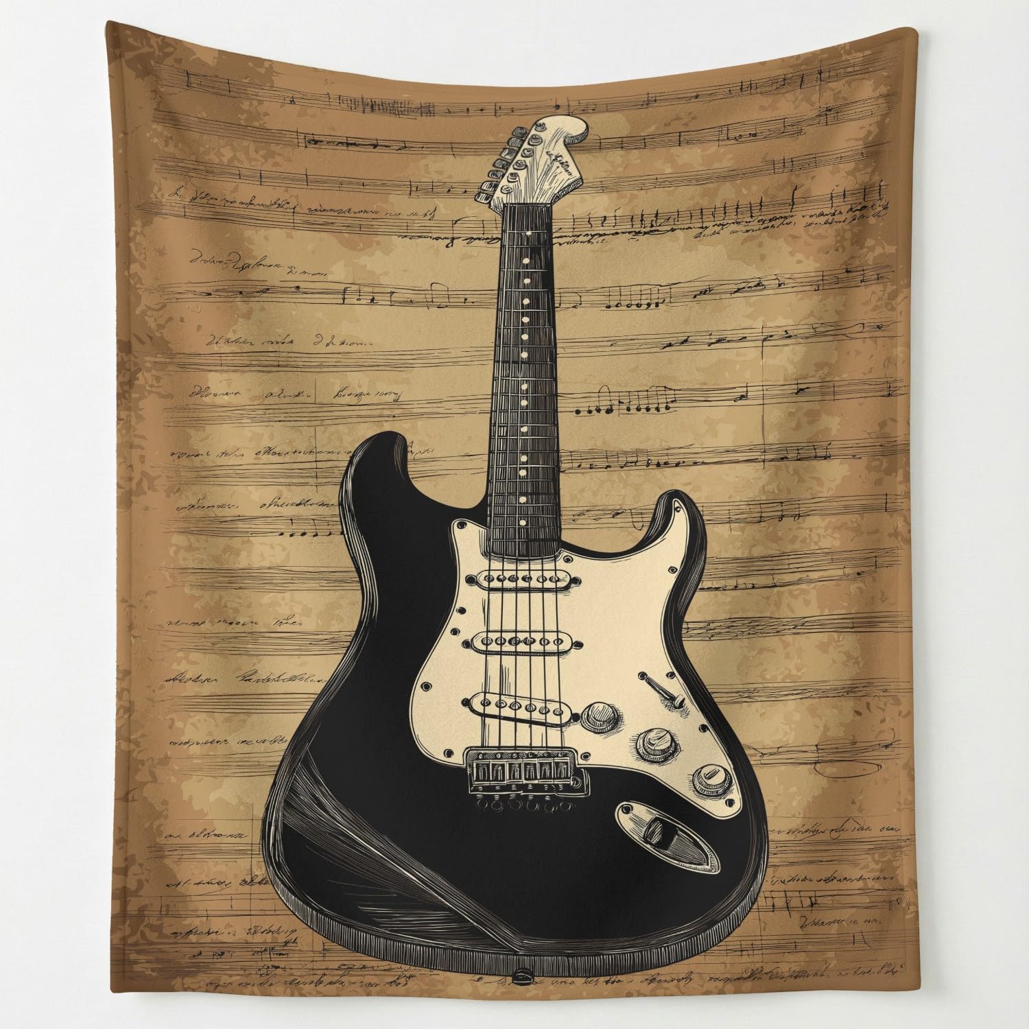Manta musical de 200 x 200 cm, diseño vintage de instrumentos musicales con notas de guitarra, manta de forro polar acogedora de microfibra para sofá, cama, regalo para padres de niños, marrón