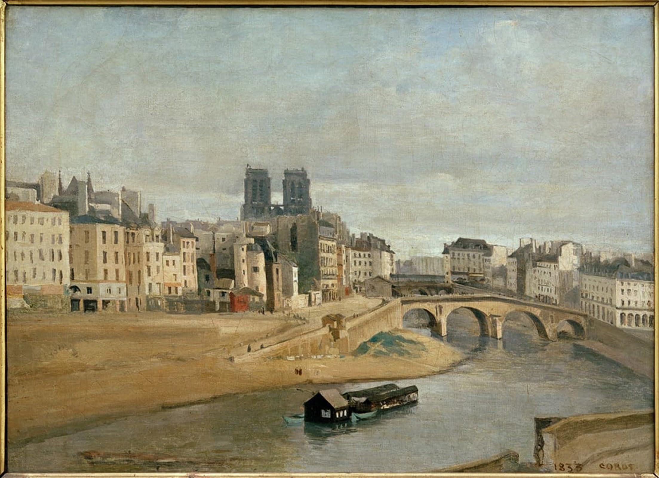 ARTXLXXBN Famous Painting Canvas Artwork Graffiti Print The Quai des Orfèvres by Jean Baptiste Camille Corot Portrait Canvas Image for Home Decor 60x90cm