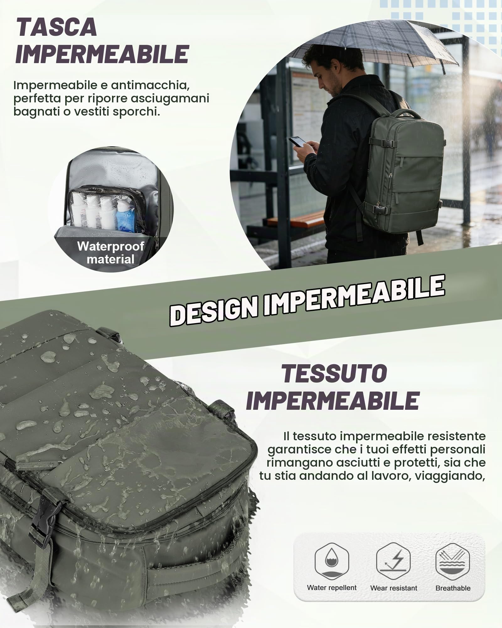 SEAFEW Zaino Sottovuoto da Viaggio con Pompa Borsa da Cabina per Ryanair 40x30x20 Aereo Bagaglio a Mano per Easyjet Impermeabile Lavoro e Scuola Trekking Casual Daypack per 14" laptop,H03-Verde