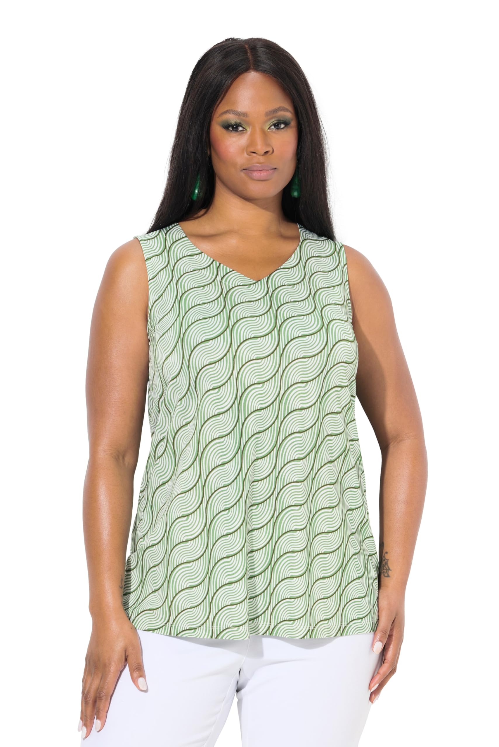 Ulla Popken Damen große Größen Übergrößen Plus Size Slinkytop, A-Linie, Herzausschnitt, ärmellos 837288