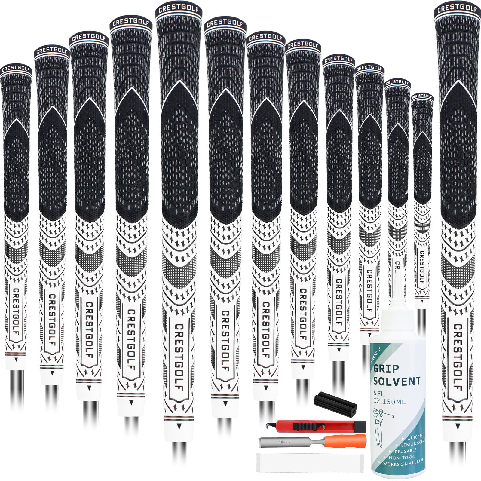 Crestgolf Aktualisierte Multi-Compound-Golfgriffe 13er Set inkl &Golfgriff-Sets für Golfschläger,Montageset – utschfest, ökologische Baumwollgarn-Faden-Technologie (weiß, Standardgröße)