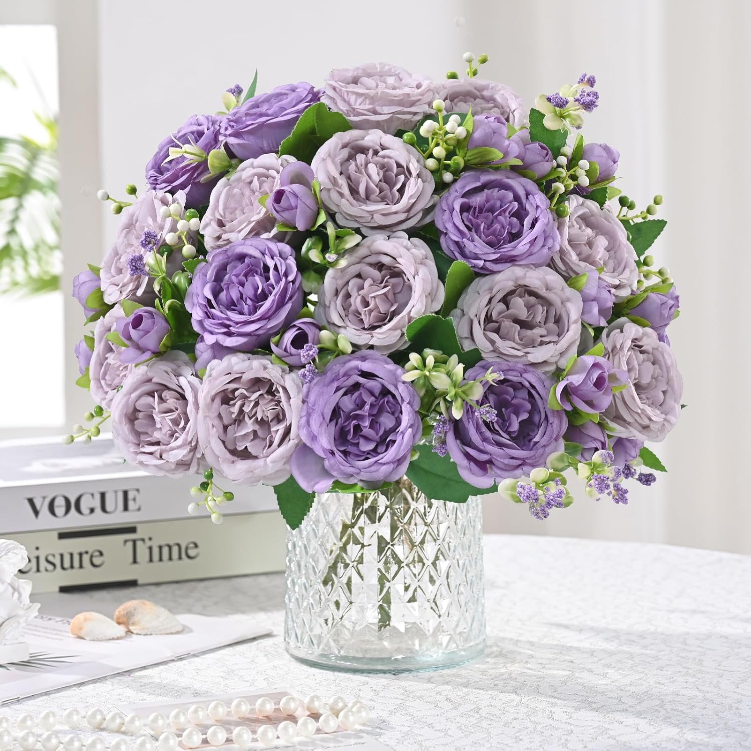 8 Packs Peonies Artificial Flowers, Mixed Purple Silk Artificial Peonies