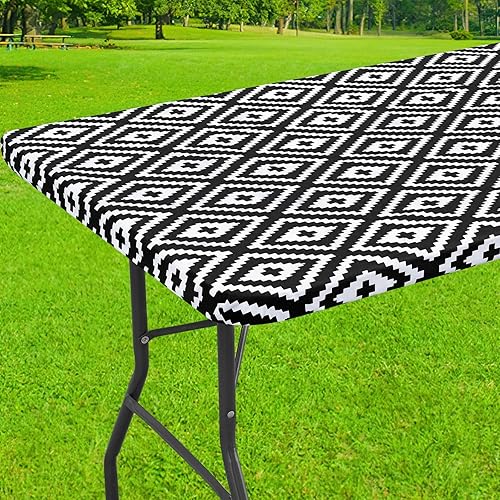 smiry Mantel rectangular de pícnic, manteles elásticos impermeables para mesas de 4 pies, funda de vinilo con parte trasera de franela lavable para