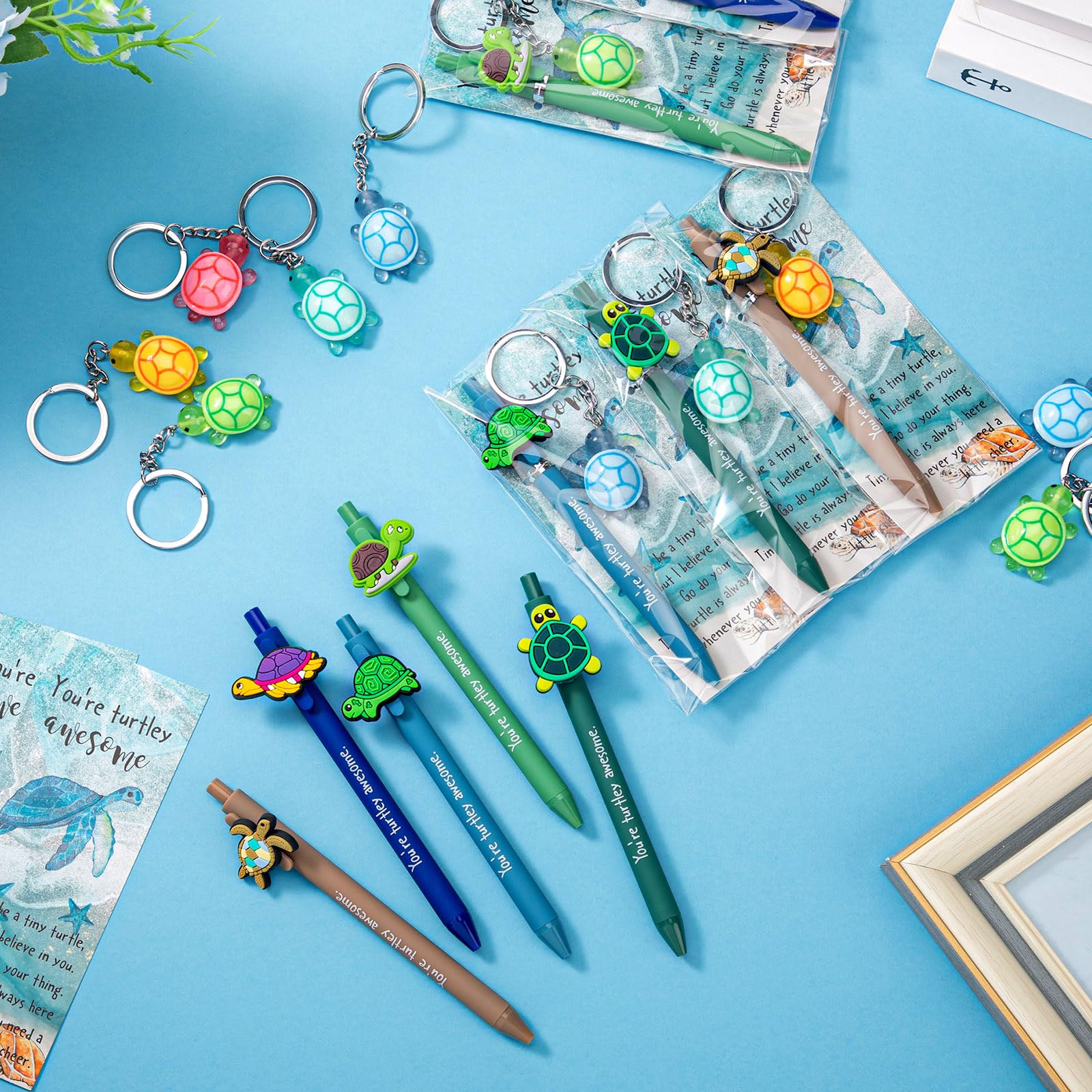 Sayglossy Juego de 20 bolígrafos inspiradores para el regreso a clases, regalos de tortuga, bolígrafos motivacionales, llaveros, marcapáginas, regalo para el primer día de escuela, para profesores