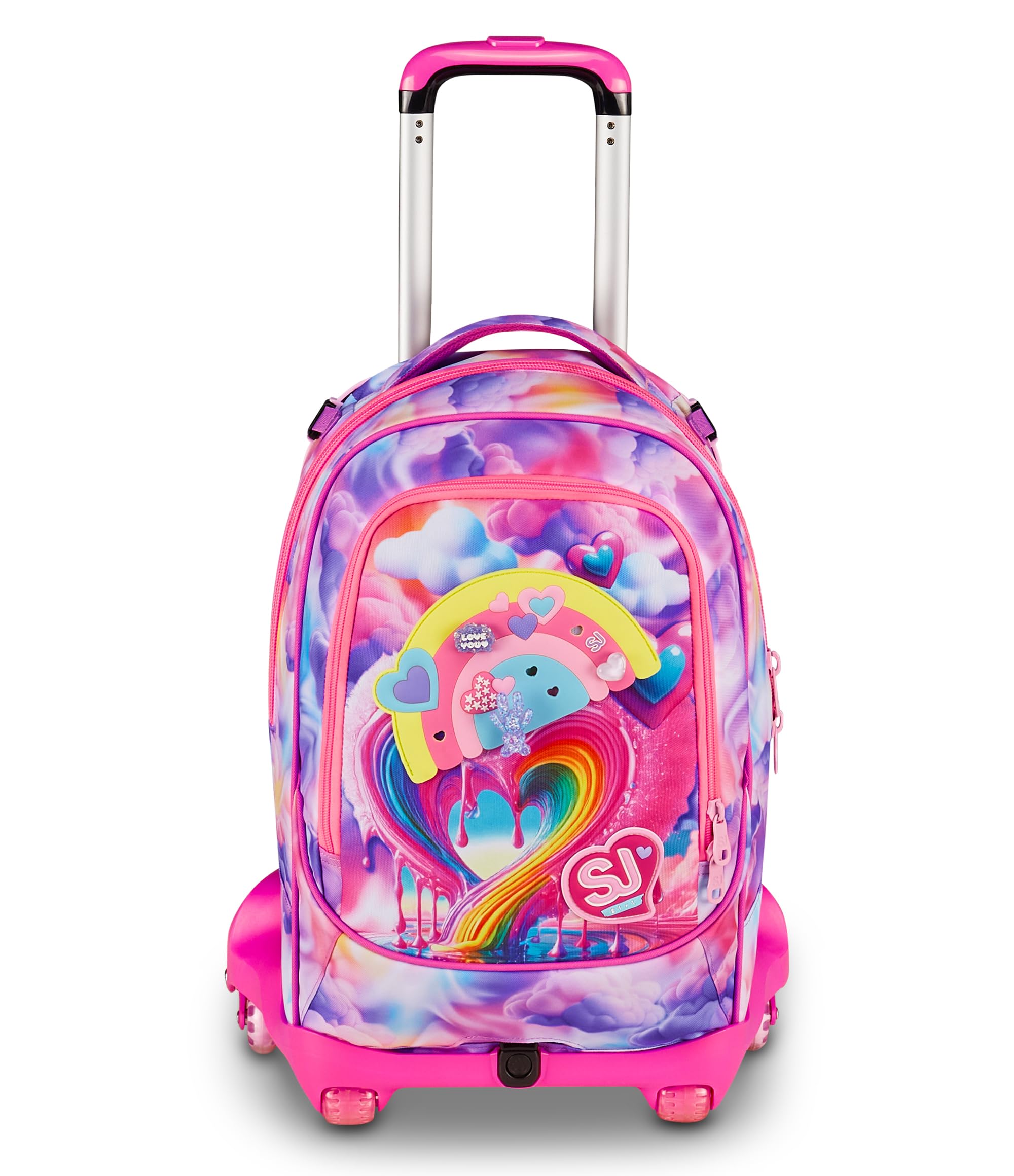 SJ GANG STYLE JAM GANG Trolley Jack 8 ruote JOYFUL PINS GIRL, Rosa, 34L, Scomponibile, Crossover System, 3 in 1, Spallacci a scomparsa, Tasca con pins amovibili, Scuola elementare, Bambina
