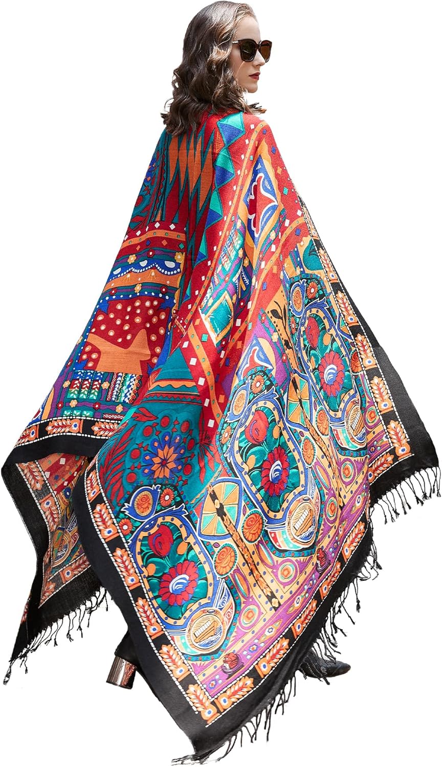 DANA XU 100% Merino Wool Extra Large Pashmina Blanket Travel Scarf Cashmere Wrap for Women Fall Winter Oversize Shawl Floral - Image 9