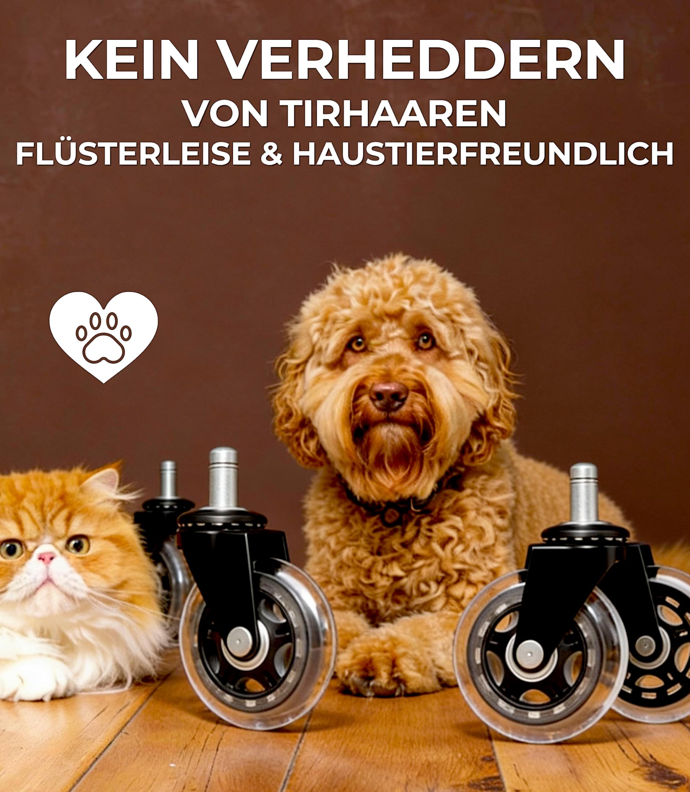 5er Set Premium Rollen für Bürostuhle Speziell für Parkett, Laminat, Fliesen, Vinyl, Holzdielen – Nie wieder Bodenschutzmatte – Transparent - 11mm x 22mm - Geräuschlos gleiten (Nicht für 1KEA)