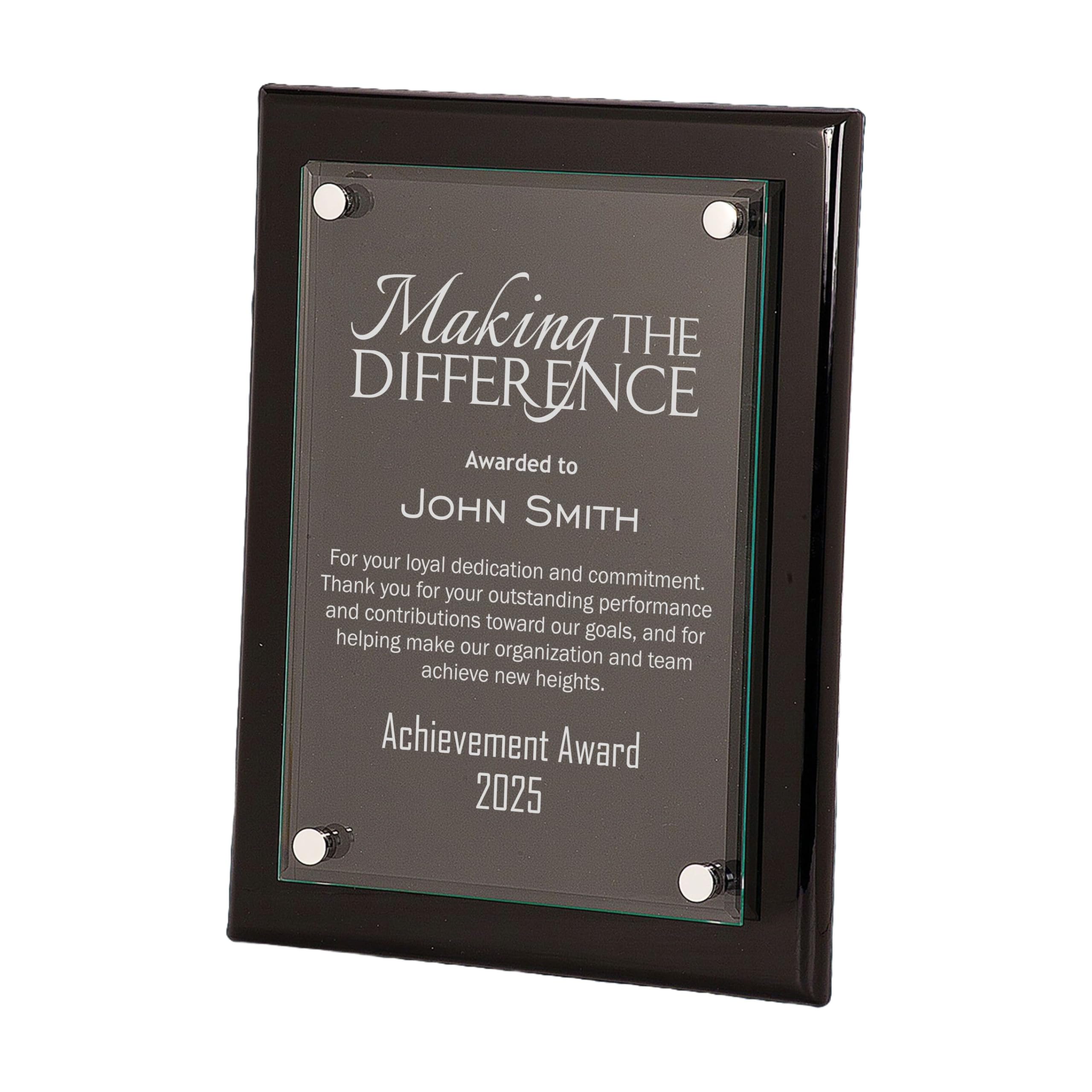 Personalized Plaque Award, Making The Difference Customizable 8x10 Floating Glass Plaques, Business Awards for Employee Recognition Dedication