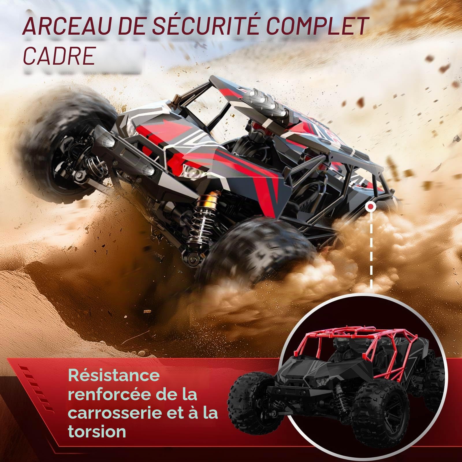 Voiture Télécommandée Adulte Brushless 1:14, RC Car 4x4 68 km/h avec Roll Cage et Châssis Renforcé, 2 Batteries LiPo 2S, Double Jeu de Pneus, Voiture Radiocommandée Compatible 3S