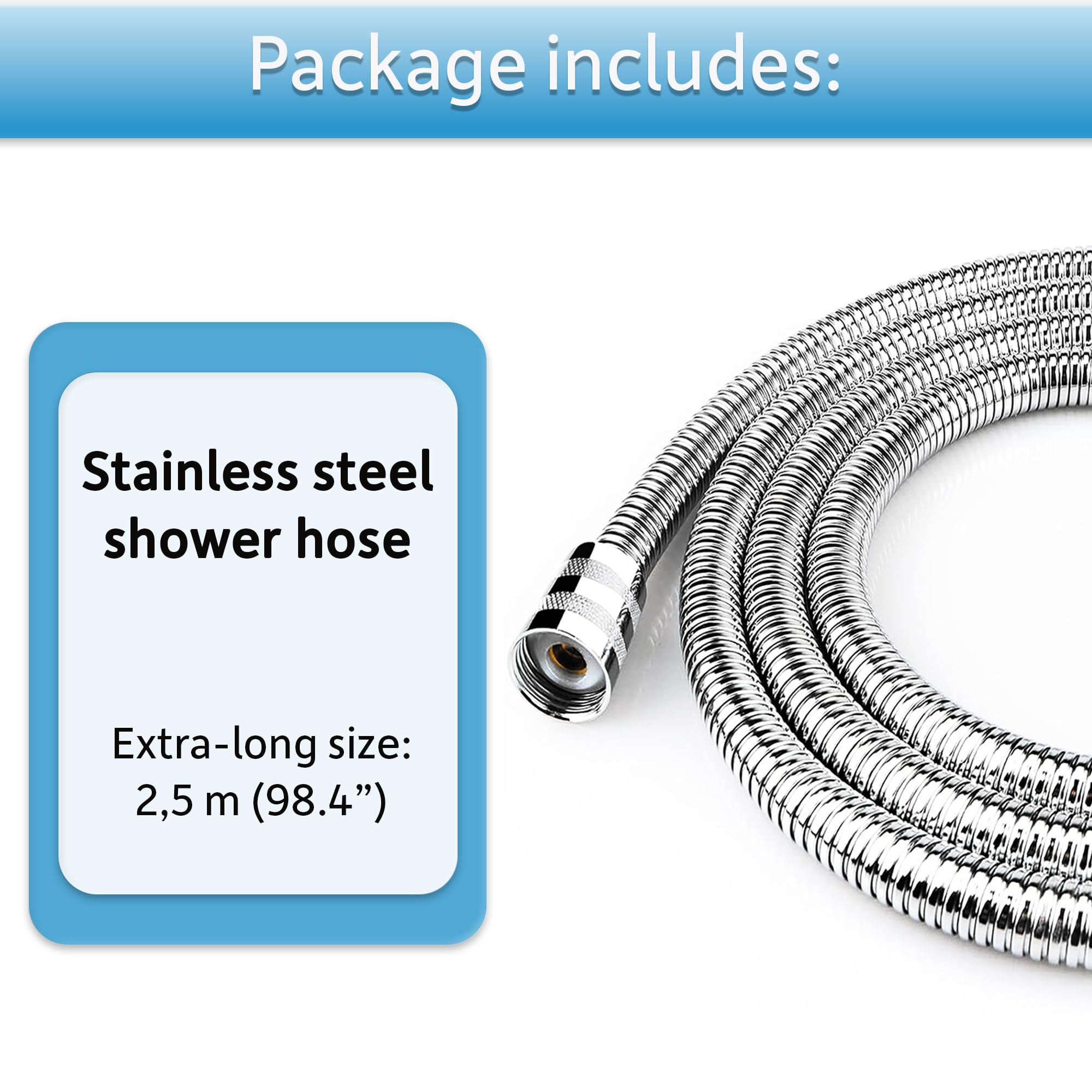 Tubo Doccia Flessibile 2 Metri Tubo Doccia In Acciaio Inox 2,5m - Cromato E Anti-perdite Flessibile Doccia - Foto 7