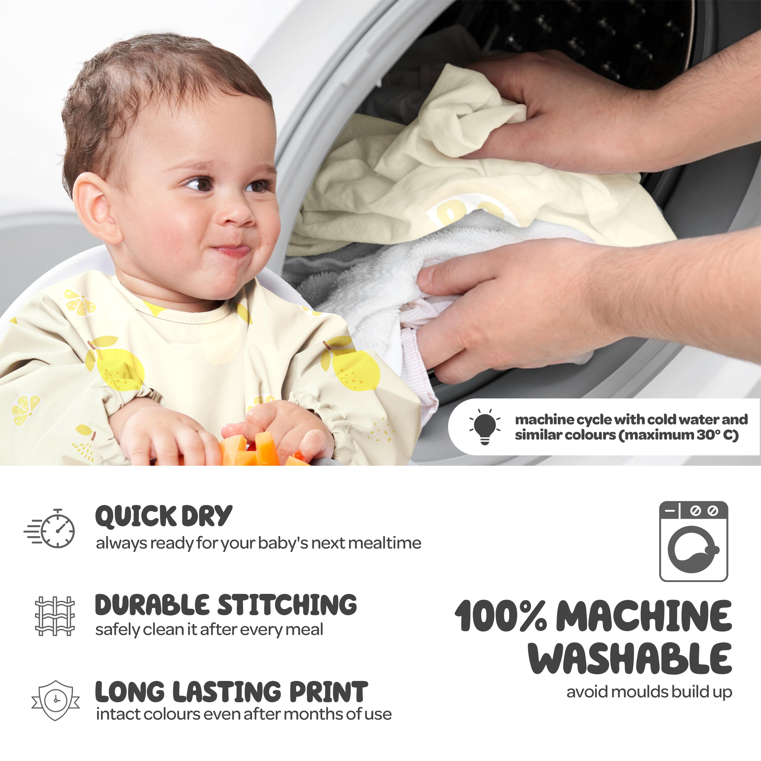Nombear Baby Bibs with Sleeves for 6-24 Months, 1 Pack, Easy Wipe Clean, Machine Washable Baby Weaning Bib with Sleeves - Image 3