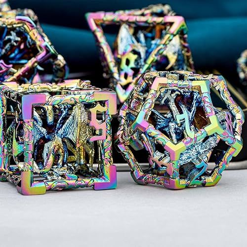 Miniatura 4 de ARUOHHA Juego de dados huecos DND de arcoíris, Dungeons and Dragons, 7 piezas de dados de metal D y D, juegos de rol poliédricos, dados de RPG D&D