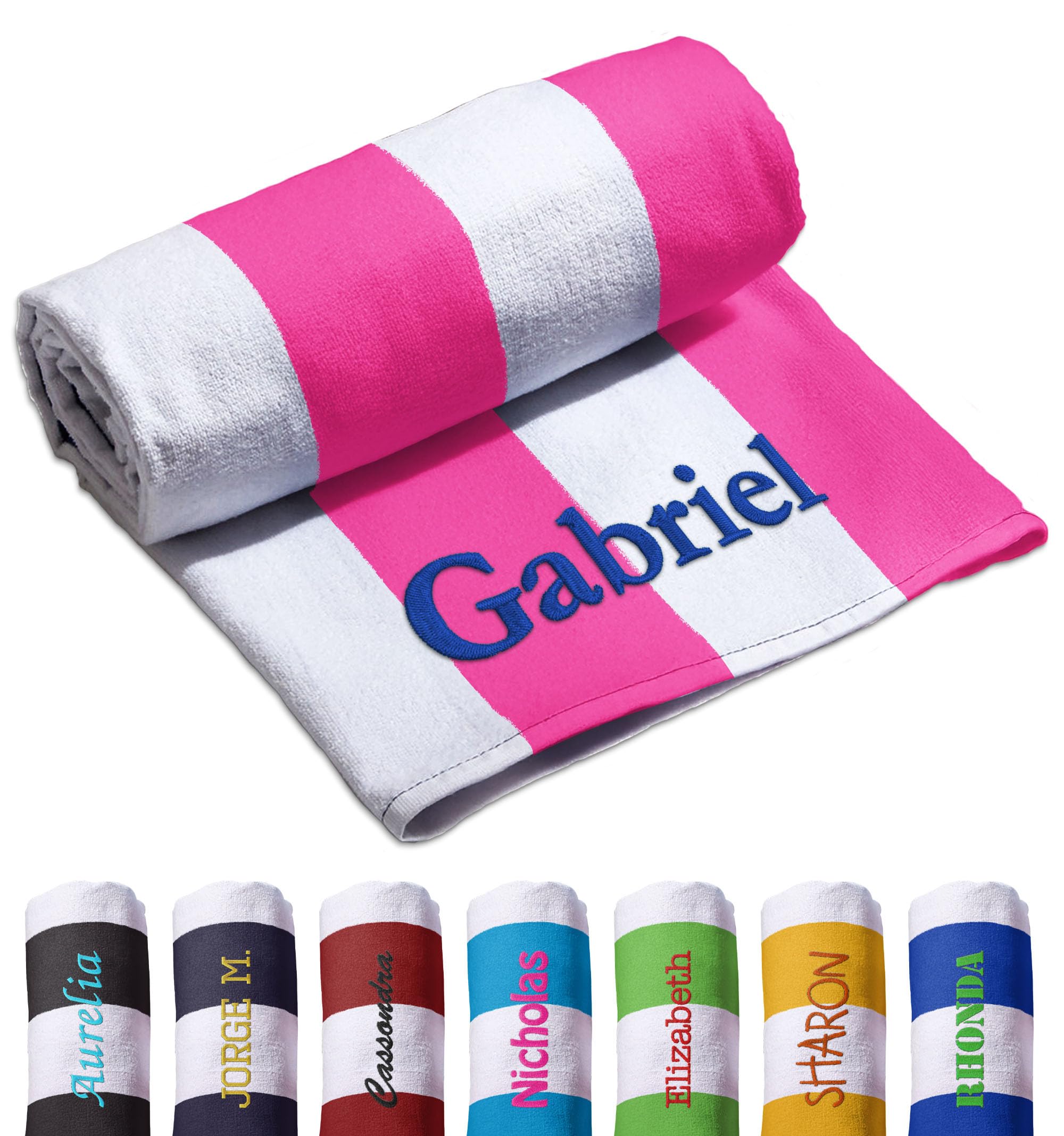 Printualist Personalized Embroidered Cabana Striped Beach Towels for Adults & Kids, Large (35'x62')