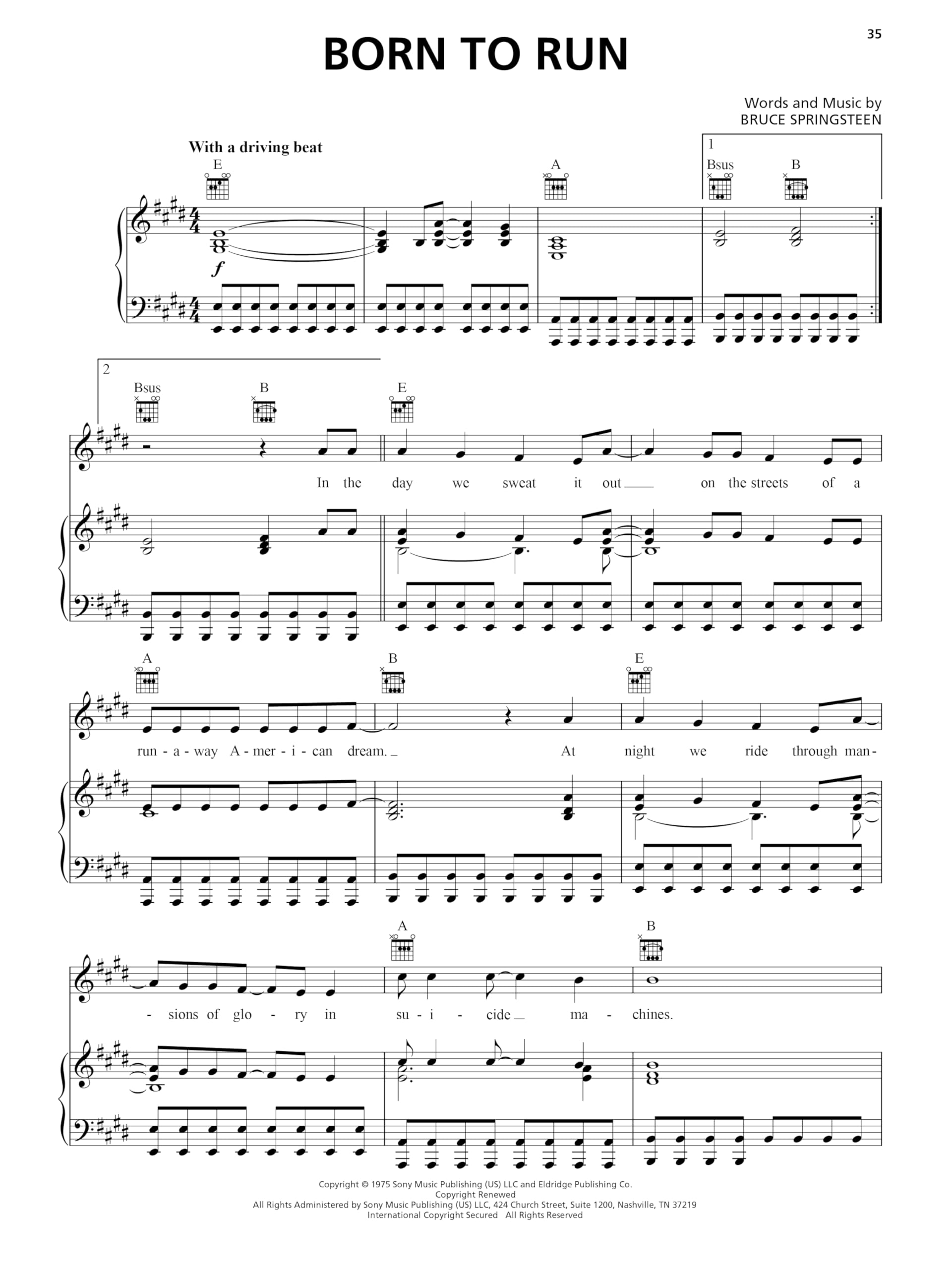 Bruce Springsteen Sheet Music Collection | Recueil de partitions Piano Voix Guitare avec paroles et accords | 30 chansons rock incontournables pour Piano Vocal Guitar | Arrangements originaux