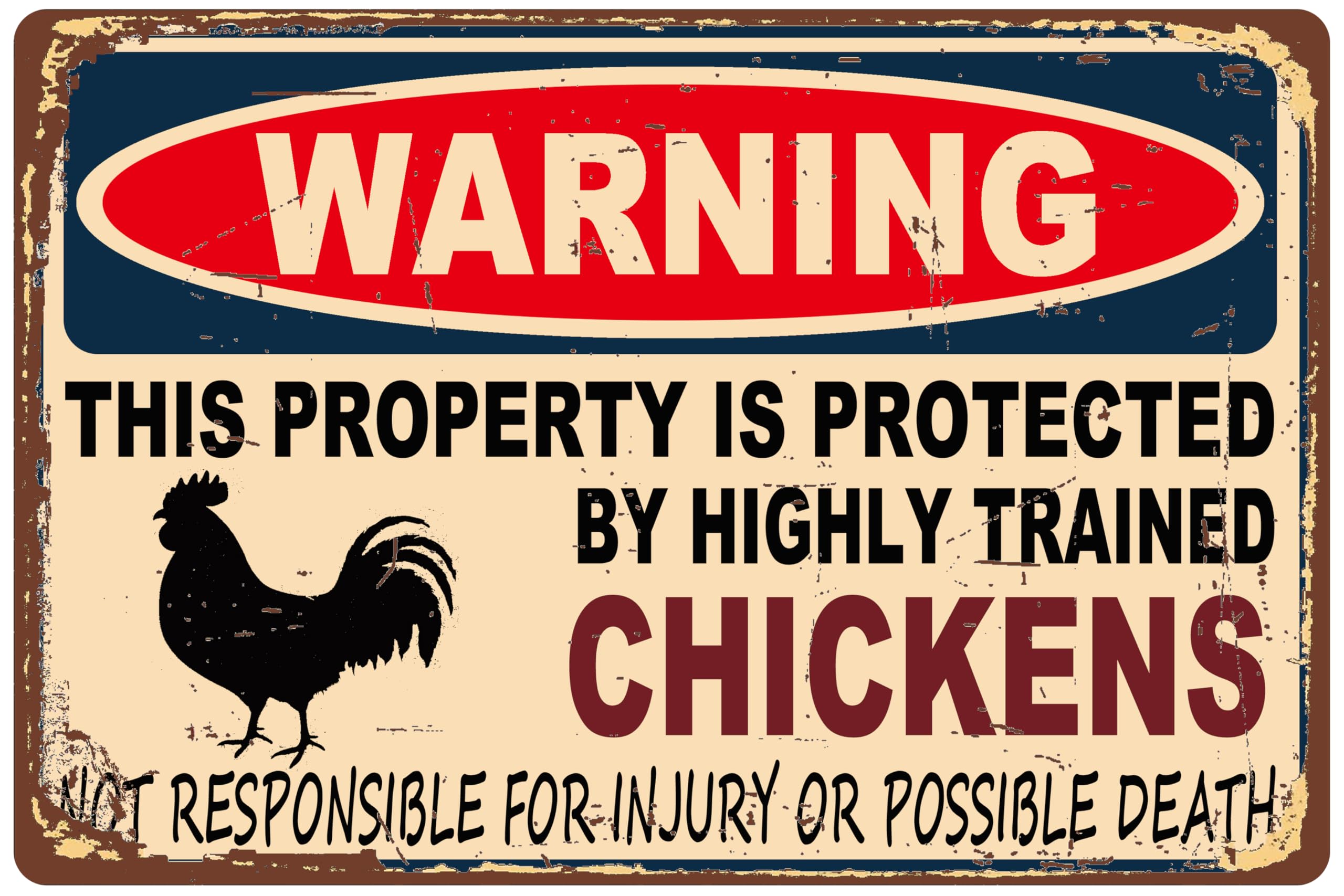 Yepyayqvk Tin Sign 711 Warning Tin Sign This Property Is Protected By Highly Trained Chickens For Gardening Backyard Patio Outdoor Wall Decor 6X8 Inch