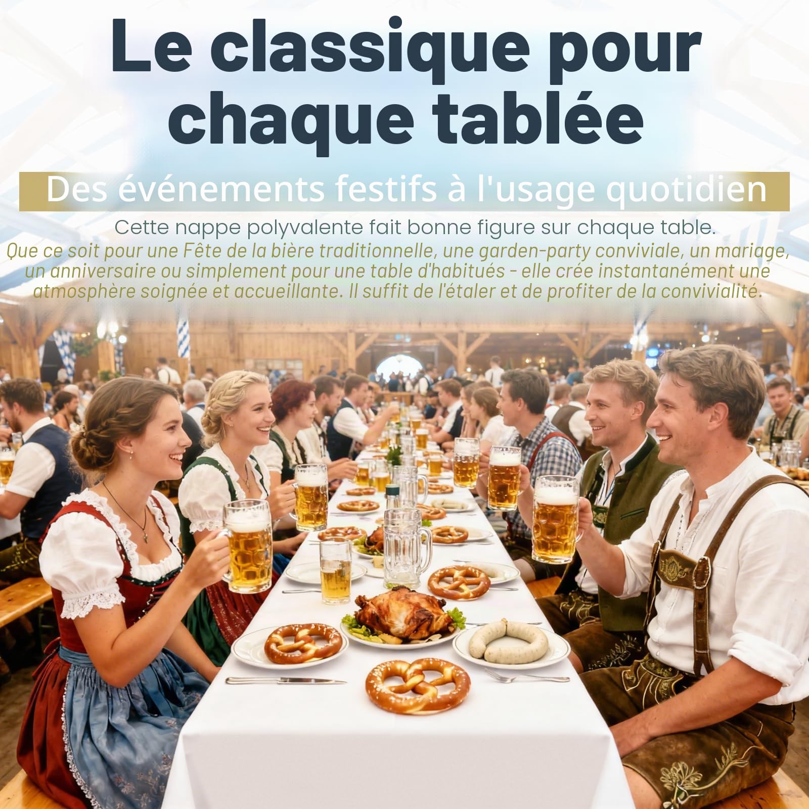 YMHPRIDE Lot de 6 Nappes Blanche Rectangulaire 110 x 260 cm Nappe de Table en Polyester, Anti-Rides Lavable en Machine, pour Table à Bière/Table Pliante, Mariage, Anniversaire, Fête & Banquet