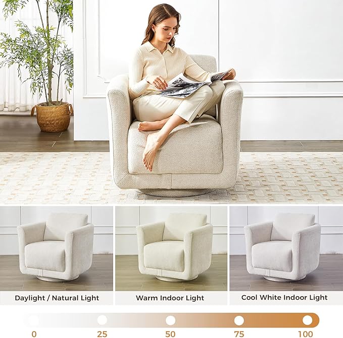 Sillón Giratorio 360° Chenille Crema Ensamblado miniatura 9