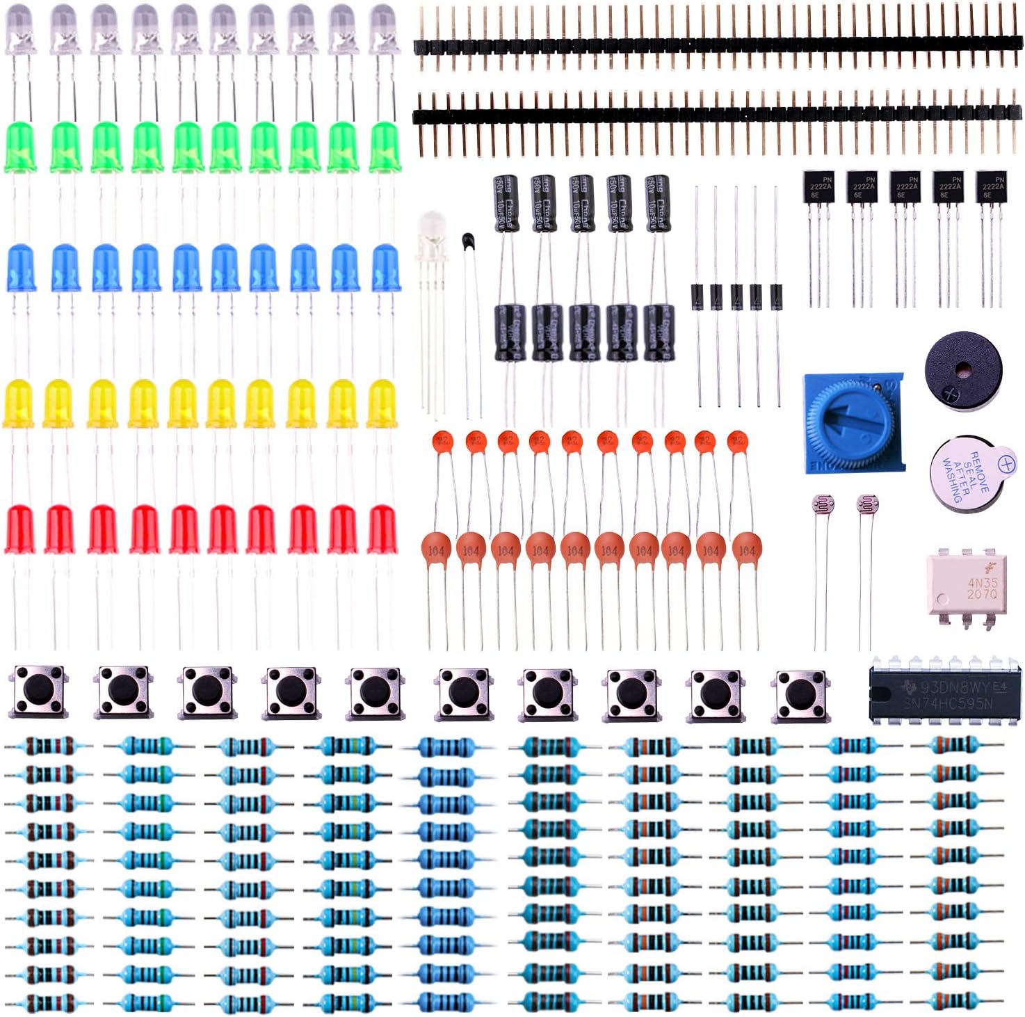 ELEGOO Electronics Component Basic Starter Kit Compatible with Arduino UNO R3 MEGA R3 Respberry Pi w/Precision Potentiometer, buzzer, capacitor