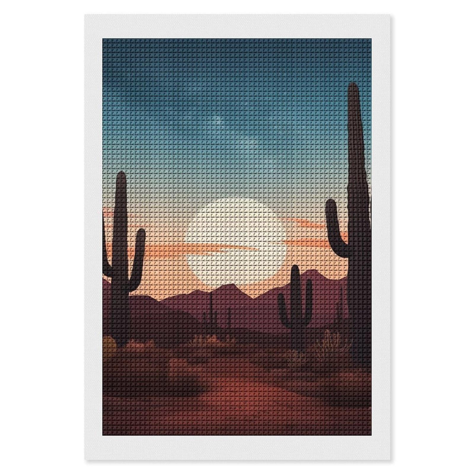 Desert with Cactus Diamond Art Kits for Adults, DIY 5D Diamonds Painting Kits for Beginner, Round Full Drill Diamond Dots Painting, 8"x12" Diamonds Pictures Gem Art and Crafts Wall Decor