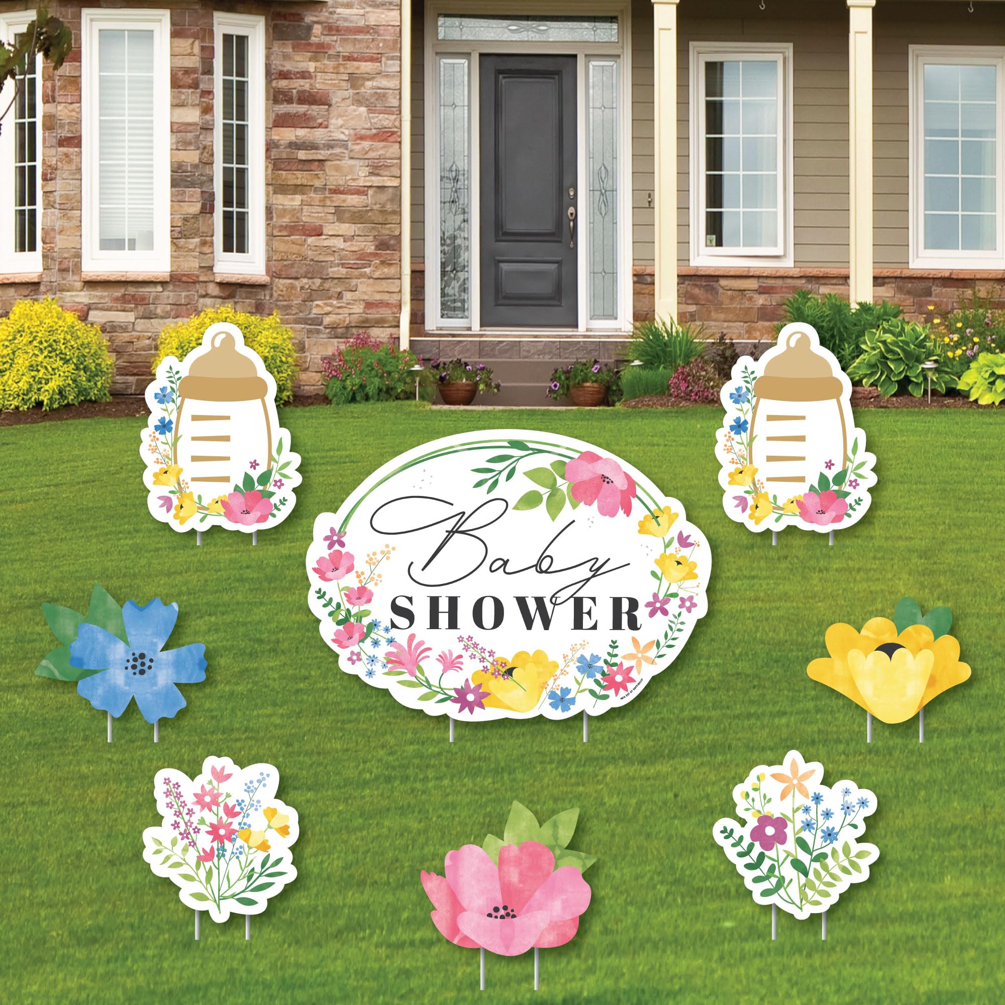 Big Dot of Happiness Wildflowers Baby - Boho Floral Baby Shower Yard Signs - Set of 8 Multicolored Plastic Signs with Ground Stakes, 23 inches x 16.5
