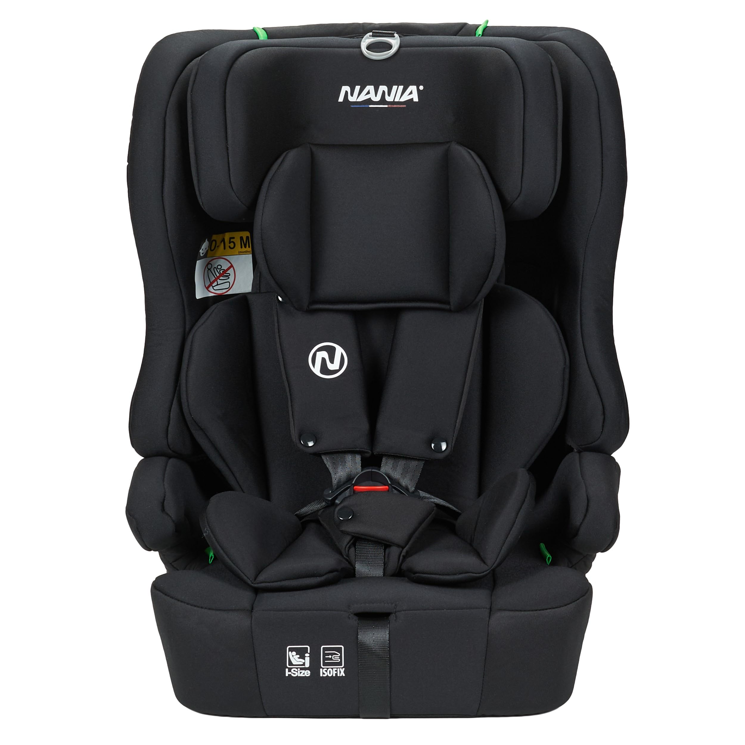 Nania - Asiento de coche infantil isofix Lima I-size 76-150 cm - Rupa 1/2/3 de 9 a 36 kg, 15 meses a 12 años, cabezal ajustable, arnés de seguridad de 5 puntos, funda extraíble, fijación Isofix