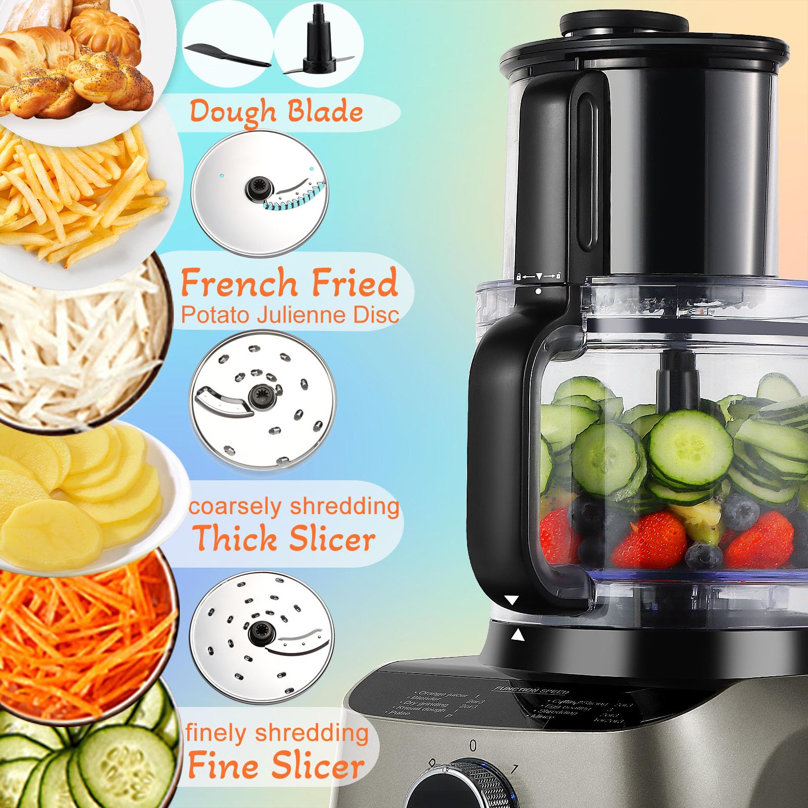 Mezclador de 14 tazas y procesador de alimentos combinado para cocina, procesador de alimentos grande para cortar, mezclar, picar, cortar, triturar, picar, picar, picar, purés y masa, fácil de operar