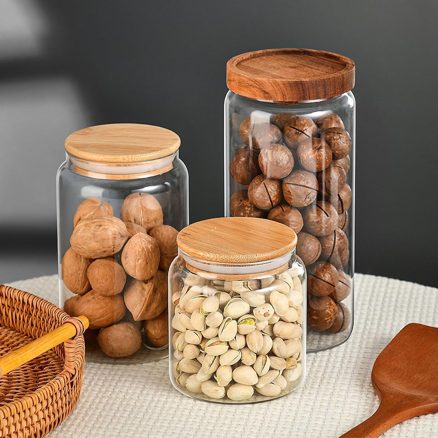 Custde Glass Jar with Lid, 28.7 FL oz Airtight Glass Storage Jar Glass Food Storage Containers for Kitchen Counter, Pantry, Decorative for Coffee, Sugar, Candy Jar Cute (Bamboo 28.7 FL OZ) image 5