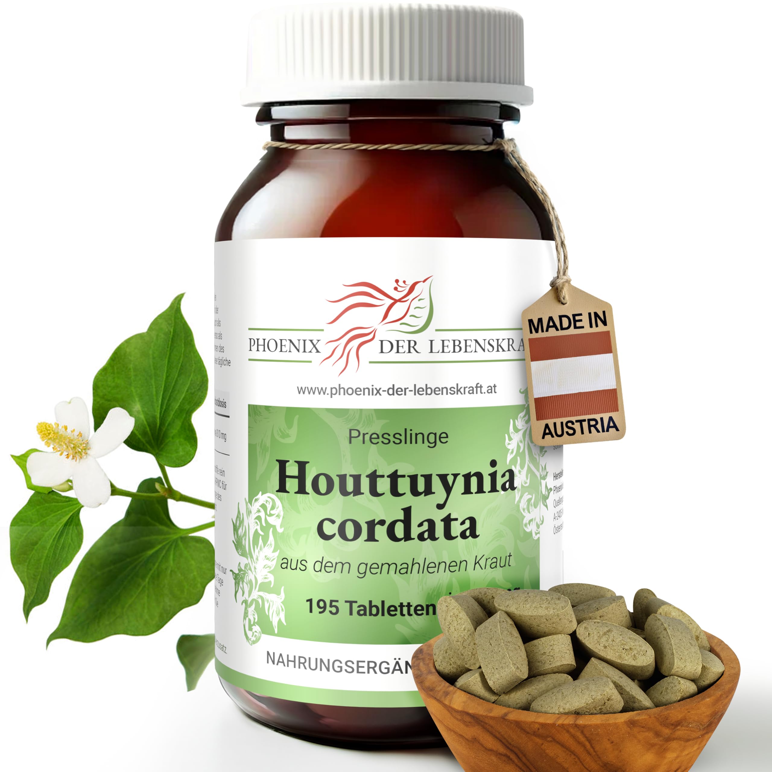 Houttuynia cordata Tabletten 270mg | 195 Tabletten Houttuynia cordata | Top Premium Qualität aus Österreich | Vegane Tabletten statt Kapseln ohne Zusatzstoffe | Fischkraut, Chameleon-Pflanze