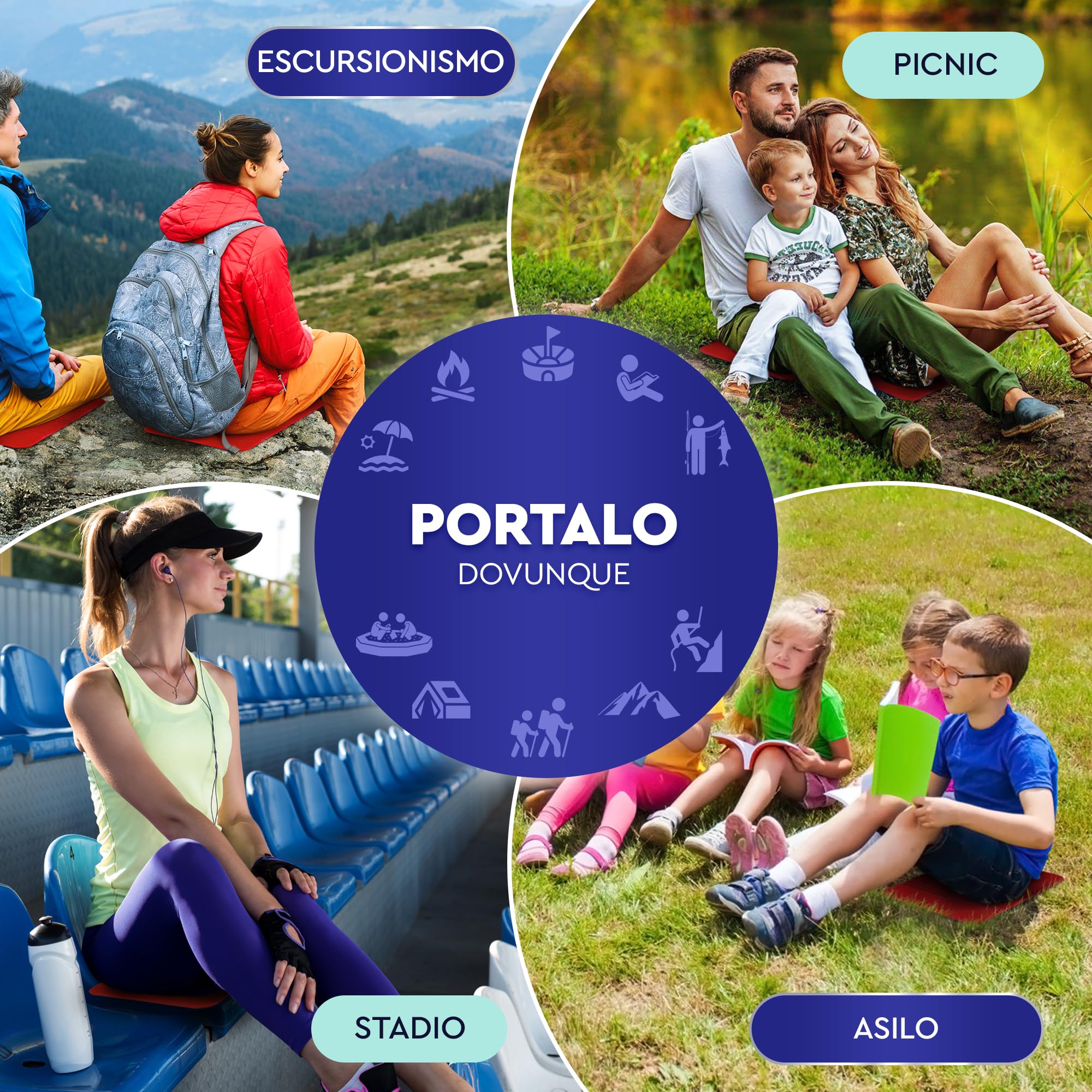 Tappetino Pieghevole 2 Pezzi - Tappetino Campeggio Isolante con Borsa Trasporto - Tappetino Poggiapiedi Piscina con Moschettone da Zaino - Protezione da Freddo, Bagnato e Sporco + E-Book