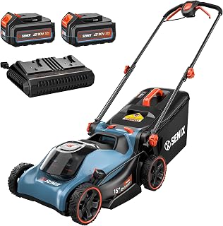 SENIX 40V 15" Cordless Lawn Mower: 2x4Ah Batteries, 45-Min Runtime, 2-in-1 Mulch/Bag, Lightweight for Small Yards