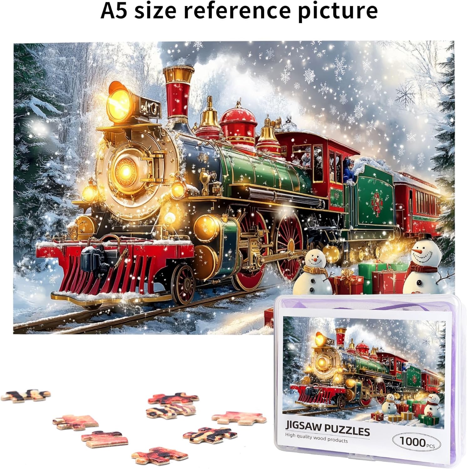Christmas Train 1000 Piece Puzzle for Adults,Unique and Beautiful Design,Exquisite Christmas Eve Wooden Puzzle,1000 Piece Jigsaw Puzzle for Adults Challenging Puzzle Perfect for Game Night