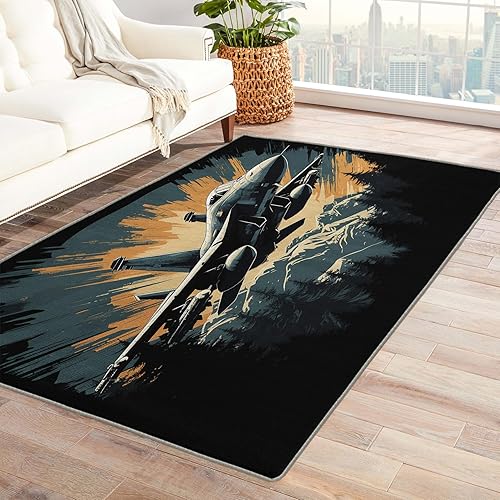 Fighter Jet Alfombra y decoración del hogar, alfombra de 4 x 5 pies, alfombras militares para sala de estar, dormitorio, alfombra de niños, lavable,
