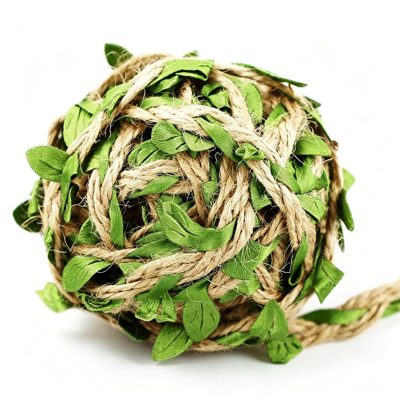SZXMDKH Cuerda de yute con hojas verdes de 5 m, ideal para decoración de jardín, decoración de yute