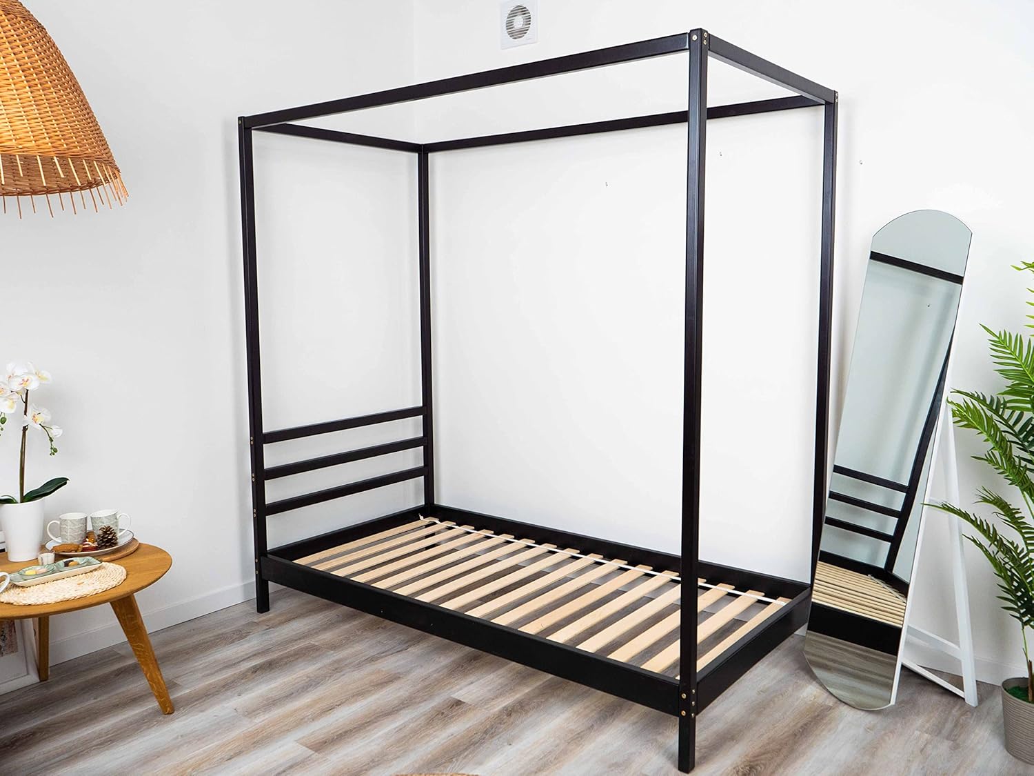 BUSY WOOD Canopy Bedframe for Toddler - Wooden Kids Canopy Bed - Teen Sleeping Place Canopy - Montessori Bed Frame - Kids Bedframe for Girls and Boys - Toddler - Scandinavian - Poster Bed (Model 8)