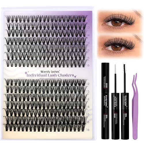 Miniatura 8 de Kit de extensión de pestañas para bricolaje con 240 extensiones de pestañas rizadas CD, 0.472-0.630 in, mezcladas, pestañas individuales, banda de