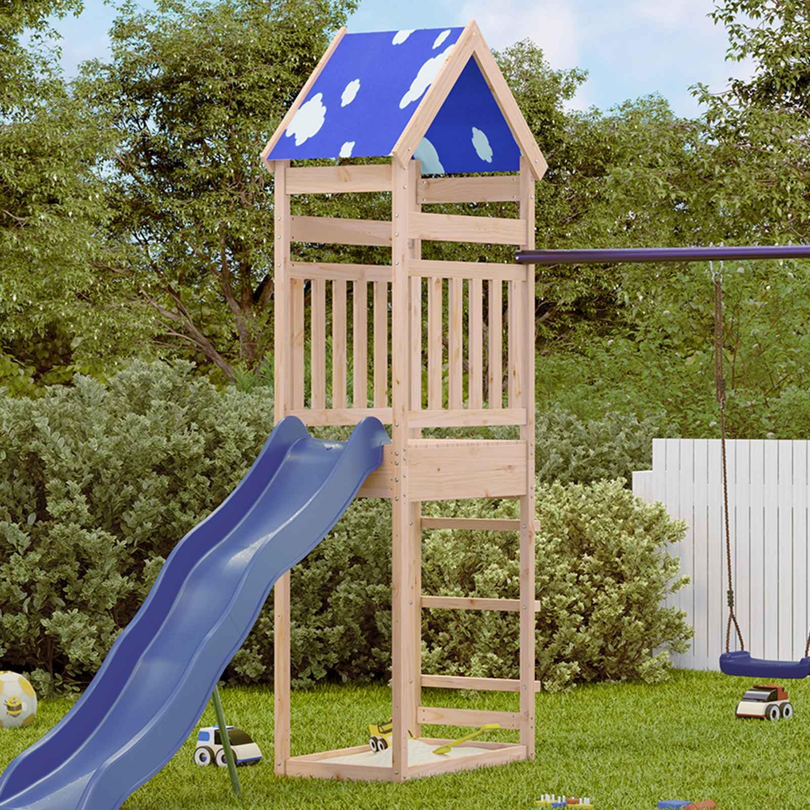 Mangloder Spielturm aus massivem Kiefernholz 52,5 x 85 x 265 cm wetterfestes Gartenhaus mit Rutsche, Schaukel und Klettern für Kinder im Außenbereich, ideal für Spielplatz, Hof oder Garten