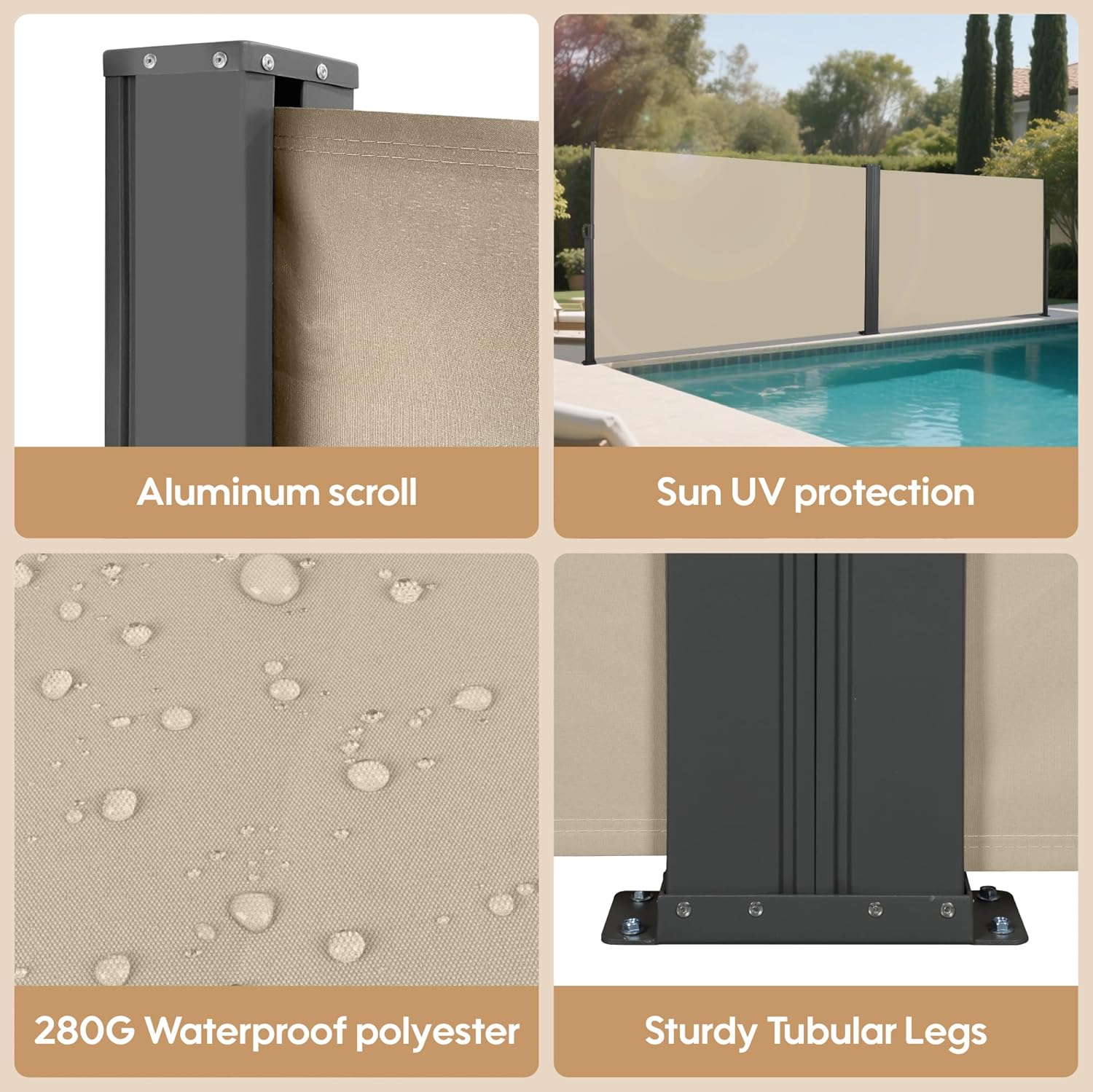 276" x 71" Retractable Side Awning, Outdoor Retractable Privacy Screen, Waterproof & UV-Resistant Retractable Fence Shade for Patio, Deck (Beige)