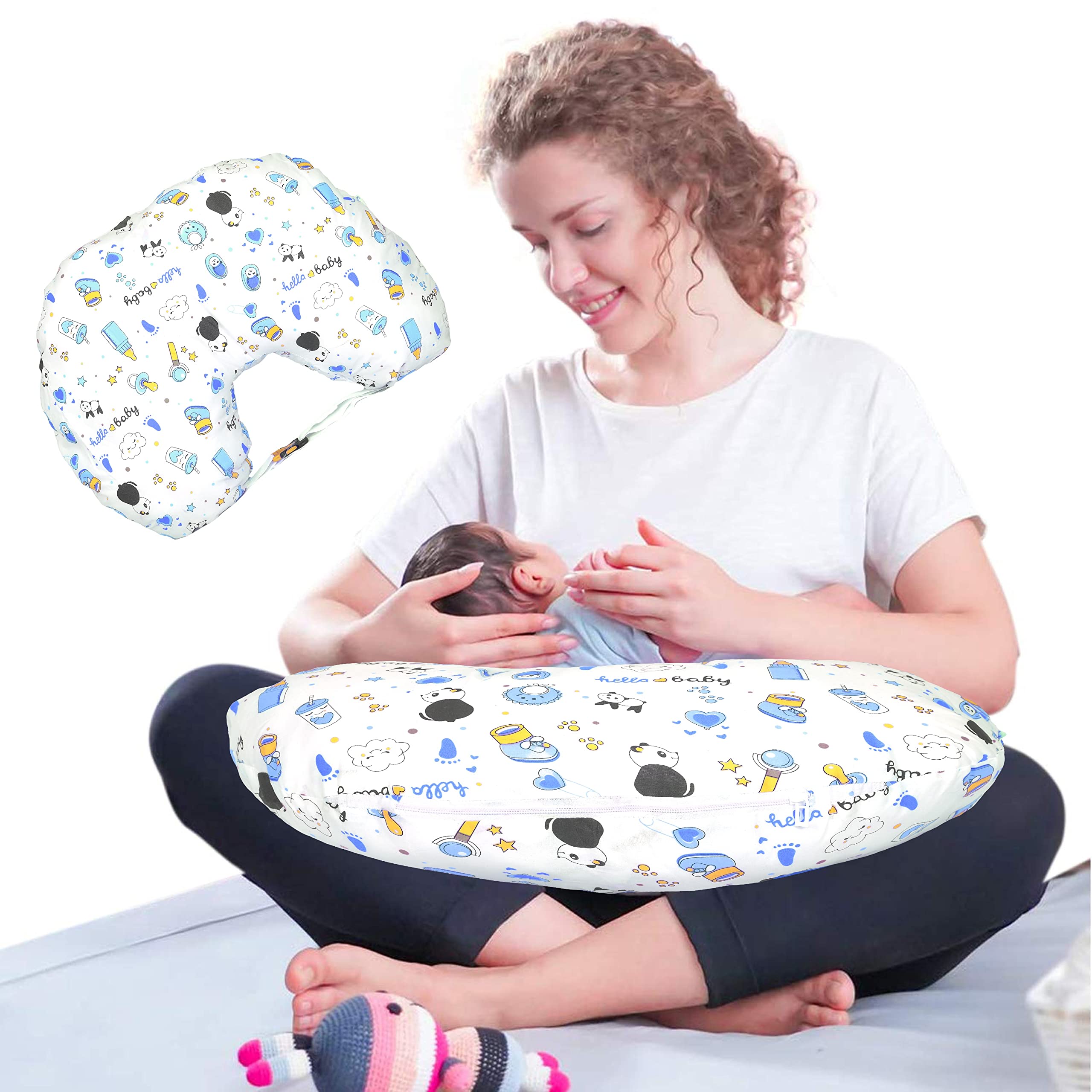 Kid's Charm Panda-Mega Portable 6 in 1 for 4 to 8 Months New Born Baby Feeding Pillow for Mother Baby Breastfeeding|Feeding Pillow for Breastfeeding with Removable Cover, Cotton Pillow(Blue)-image-10