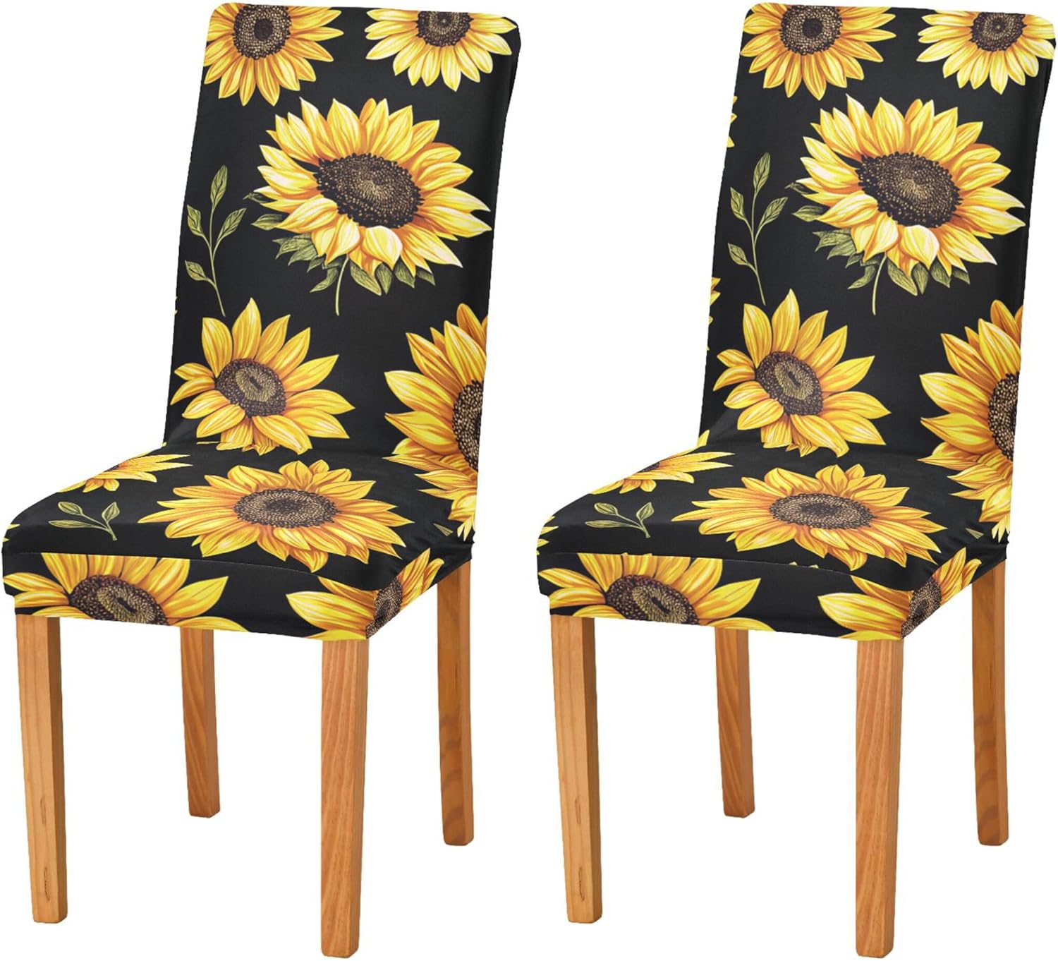 xigua Sunflower Dining Chair Covers Set of 4, Stretch Chair Slipcovers Removable Washable Chair Protector Covers for Dining Room, Restaurant, Hotel, Banquet, Ceremony